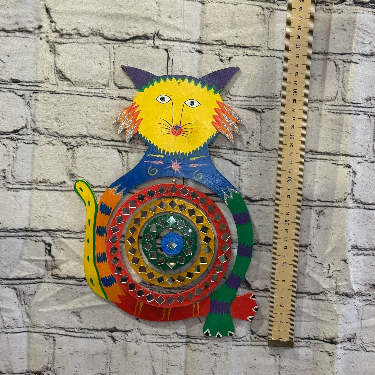 35cm Colourful Cat Hanging With Mirrors Window Suncatcher Indoor Mobile