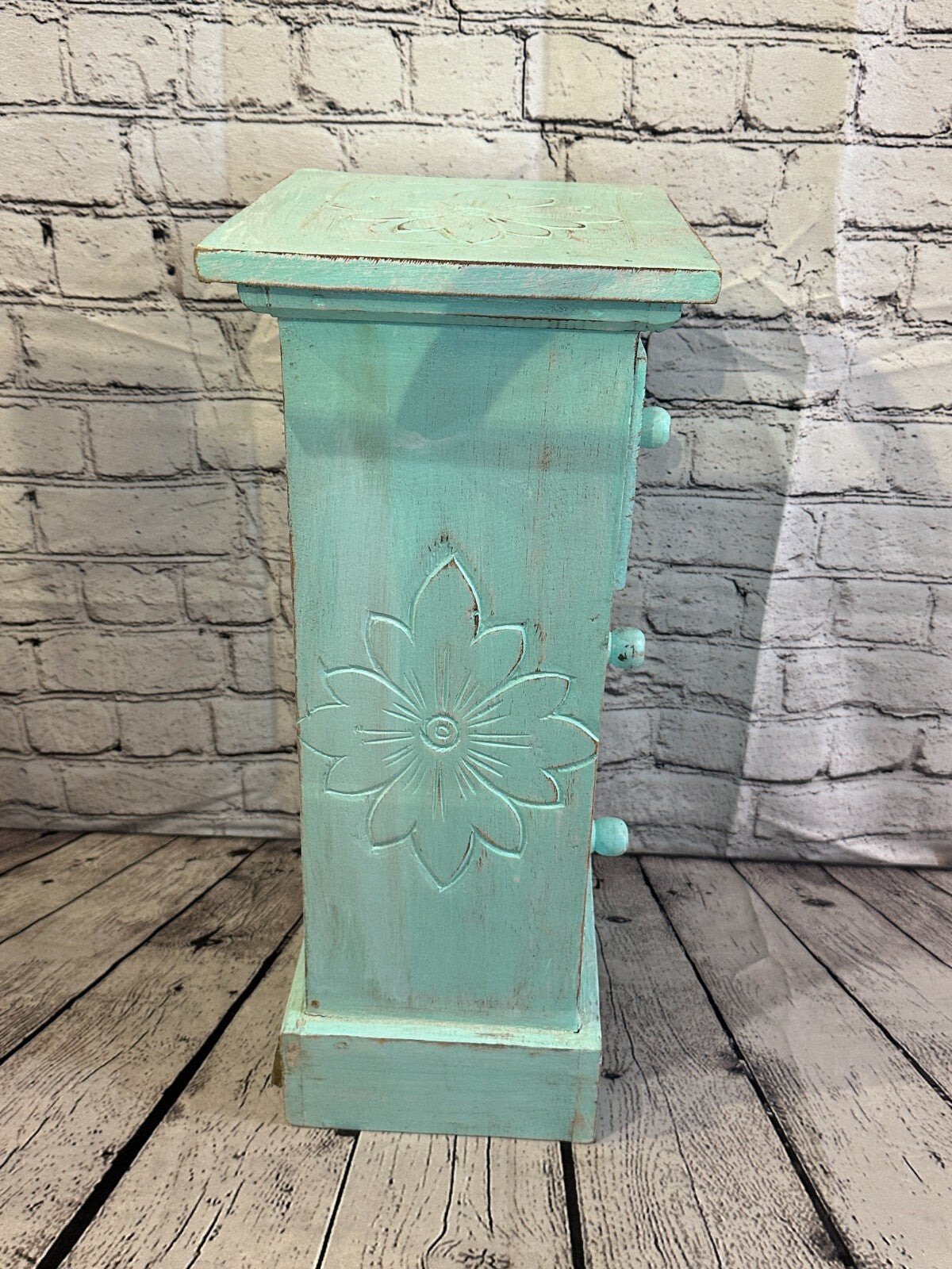60cm x 25cm Blue 3 Draw Wooden Side Cabinet Living Hallway Storage Furniture