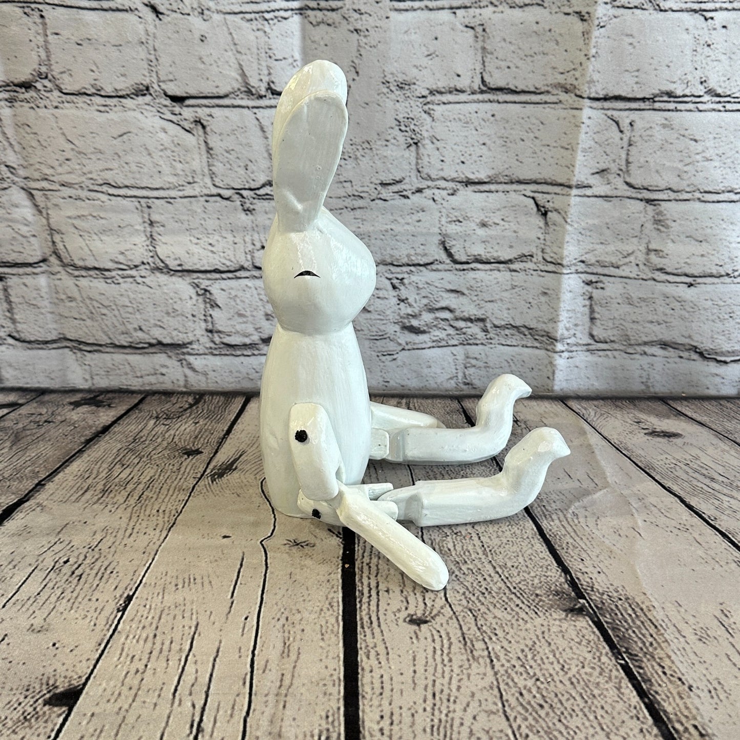 20cm White Rabbit Sitting Animal, Wooden Shelf Ornament Handmade & Fairtrade