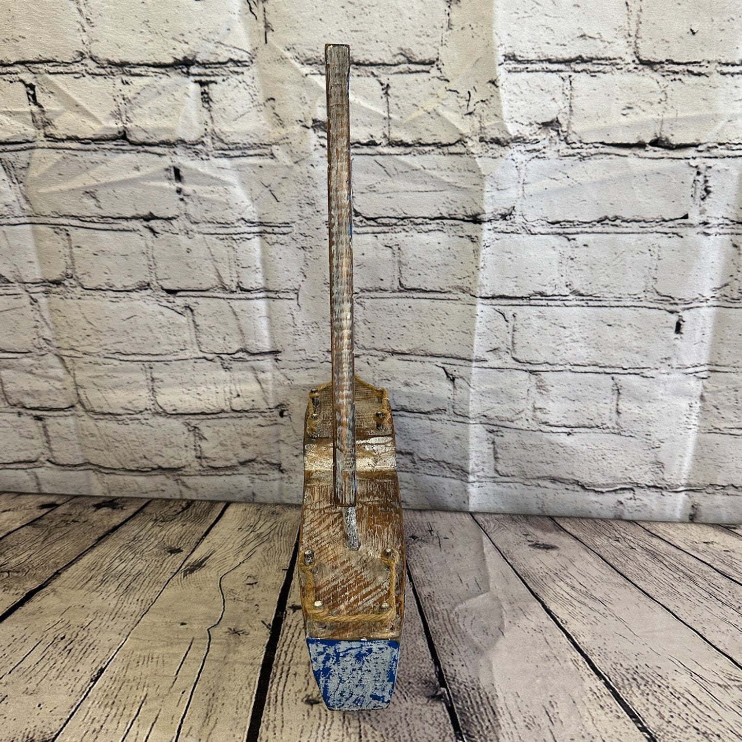 40cm Rustic Wooden Brown & Blue Sailing Boat Nautical Ornament Sculpture Decor
