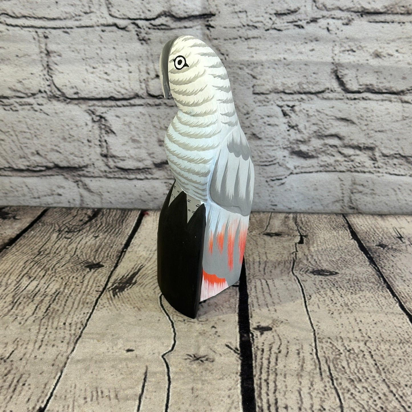 15cm Grey Parrot Bird Ornament Statue Fair Trade Hand Made Carved Wood