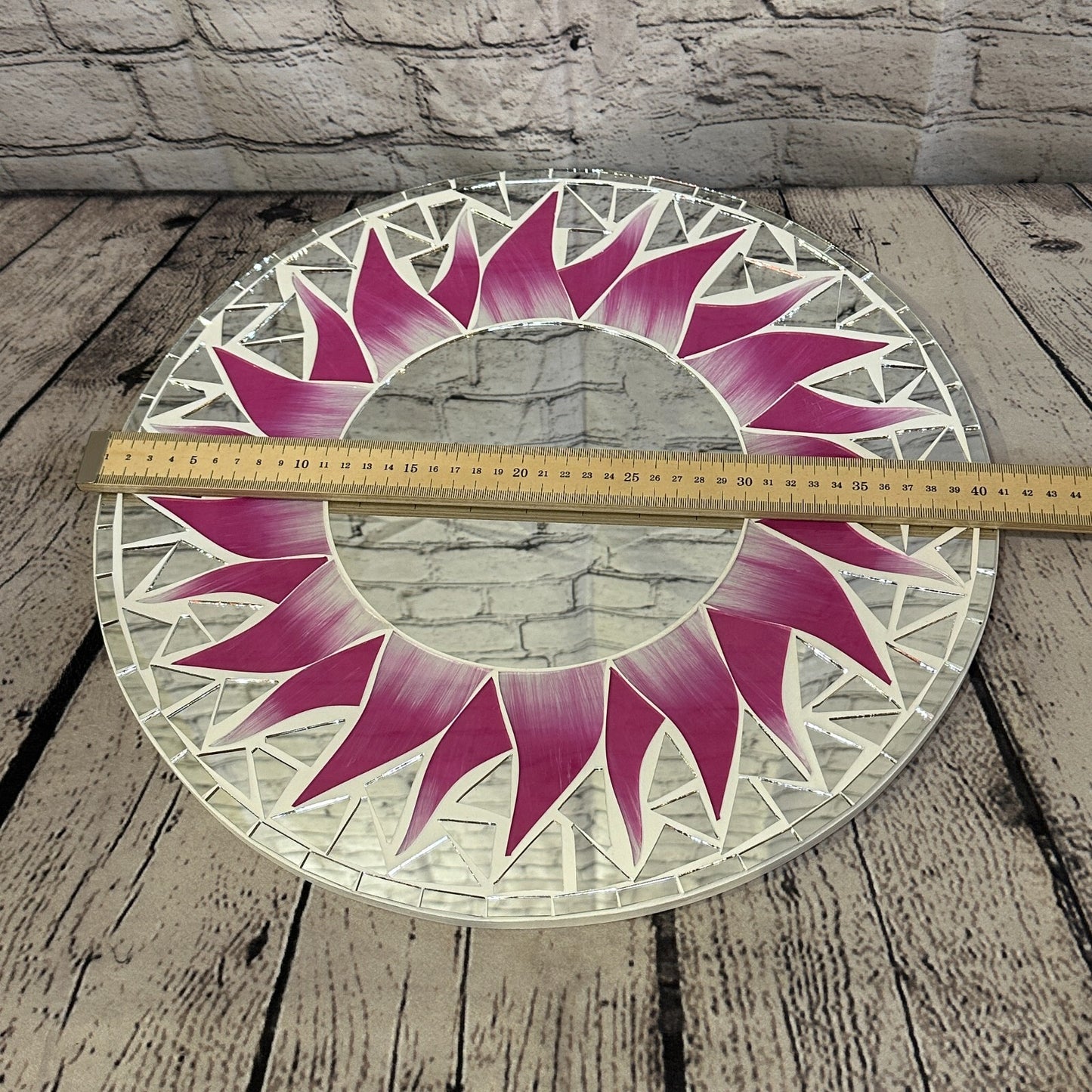 Pink Flame Sun Mosaic Tile Wall Mirror 40cm x 40cm 16 Inches Handmade New