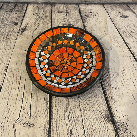 20cm Orange Round Mosaic Handmade Ceramic Glass Tile Bowl Fruit