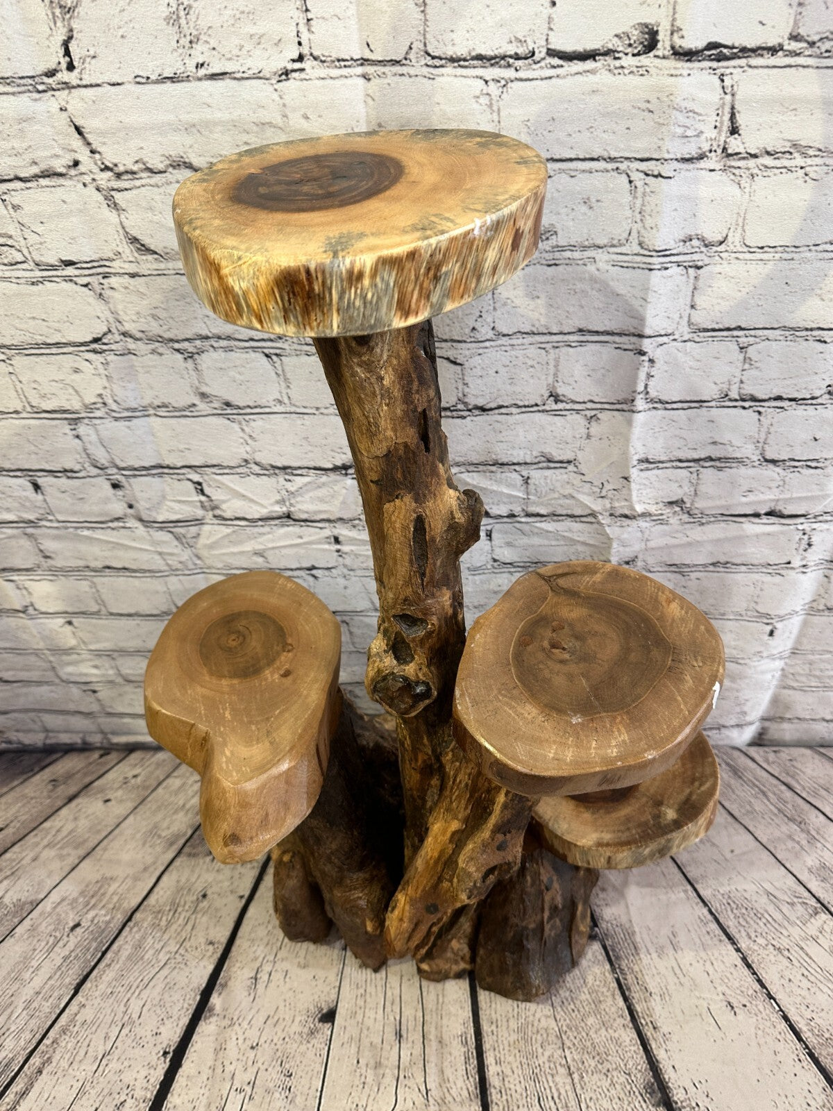 63cm x 38cm Quad Teak Root Wood Mushroom Coffee Table Side Home Furniture