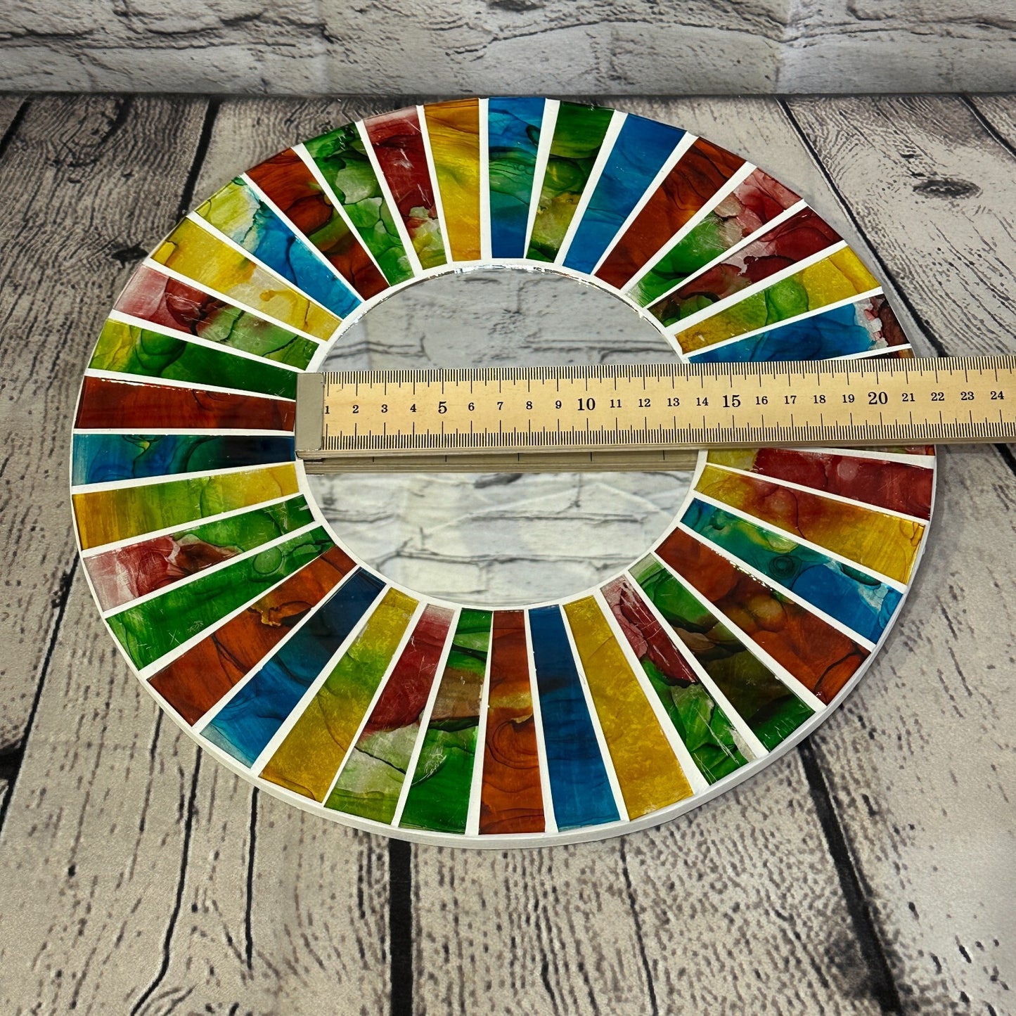 Rainbow White Line Mosaic Tile Wall Mirror 30cm x 30cm 12 Inches Handmade New
