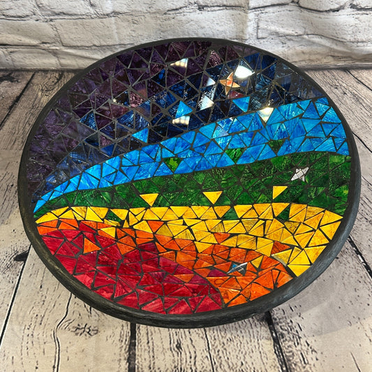 35cm Rainbow Stars Round Mosaic Handmade Ceramic Glass Tile Bowl Fruit