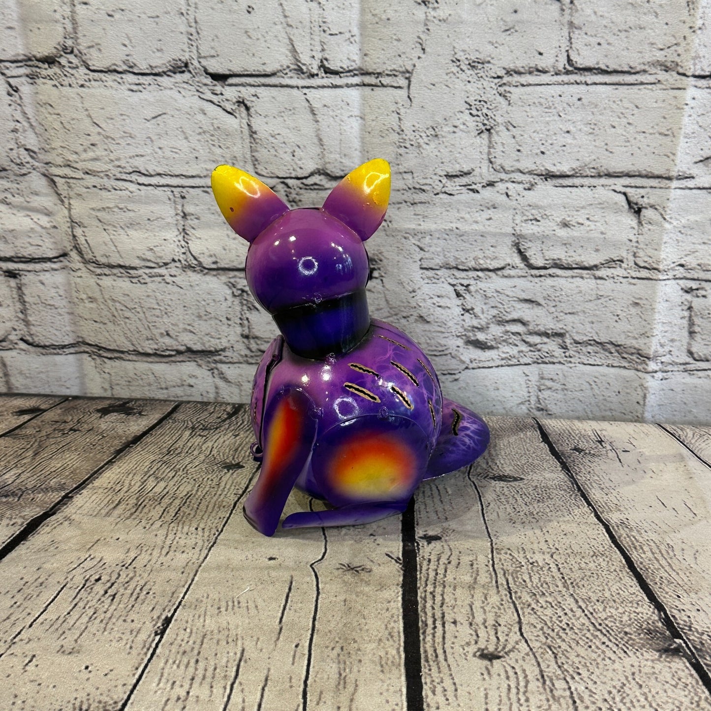 18cm x 14cm Purple Colour Fox Cartoon Ornament Painted Statue Candle Holder