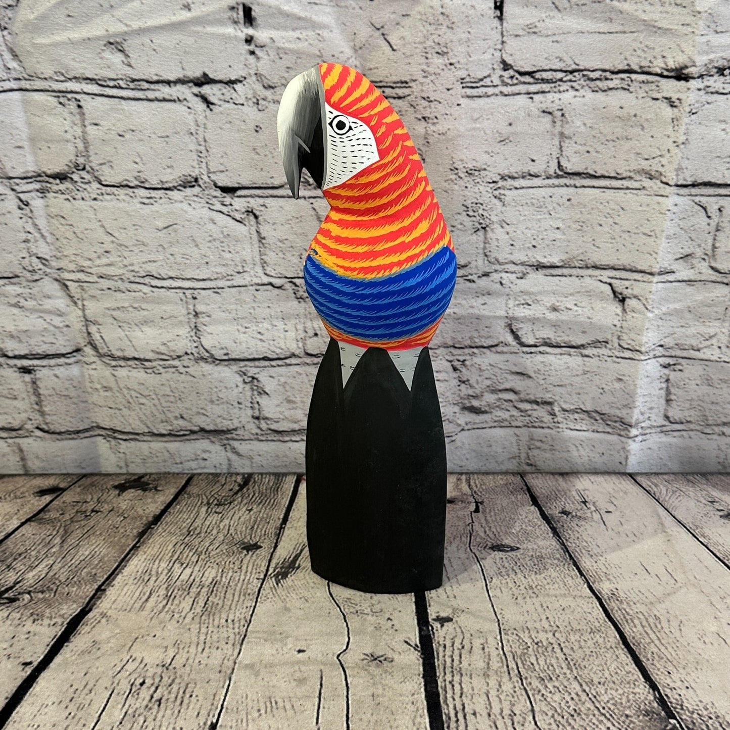 30cm Red Parrot Bird Ornament Statue Fair Trade Hand Made Carved Wood