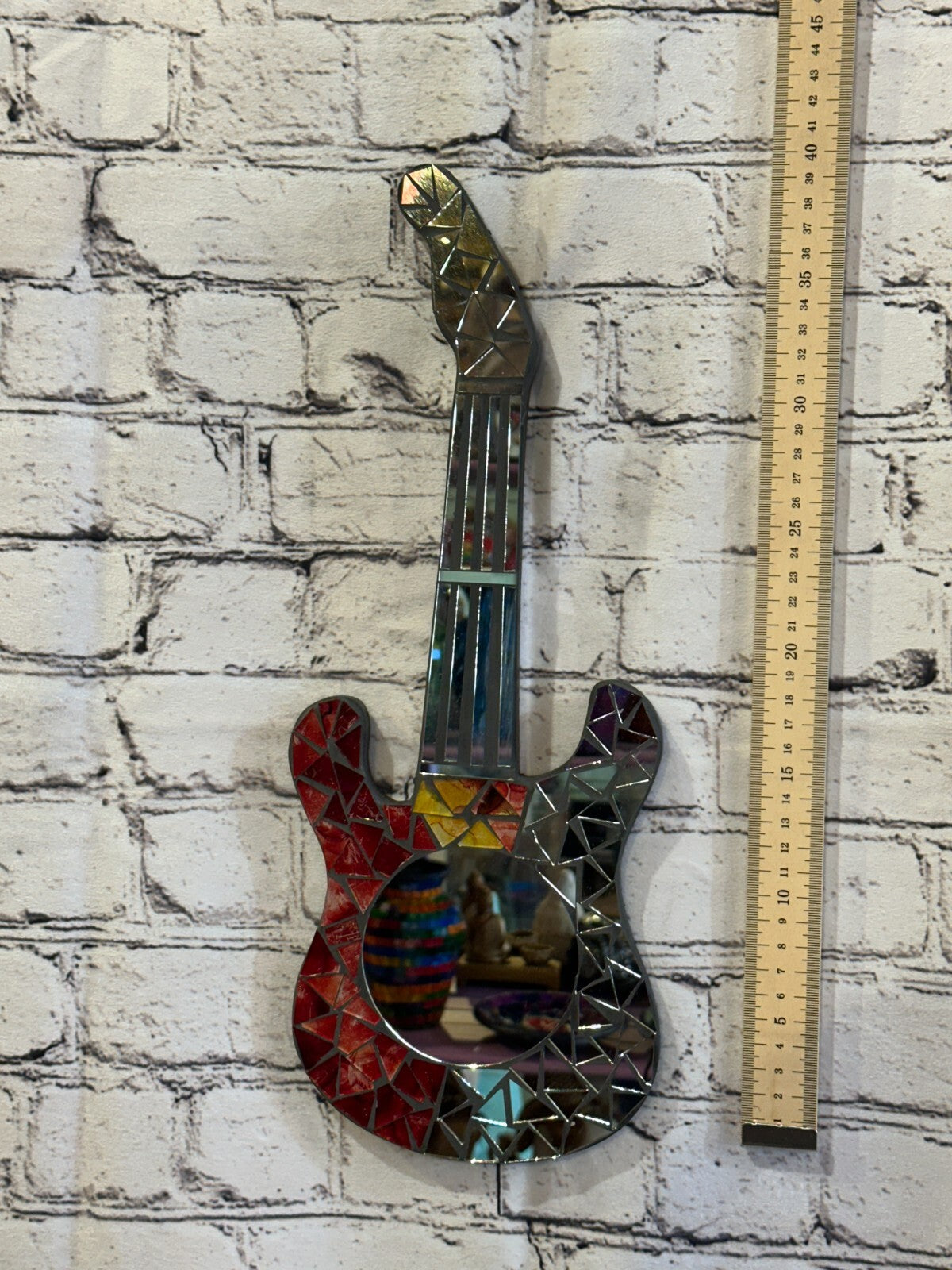 Red Guitar Mosaic Tile Wall Mirror 40cm x 15cm 16 Inches Handmade New