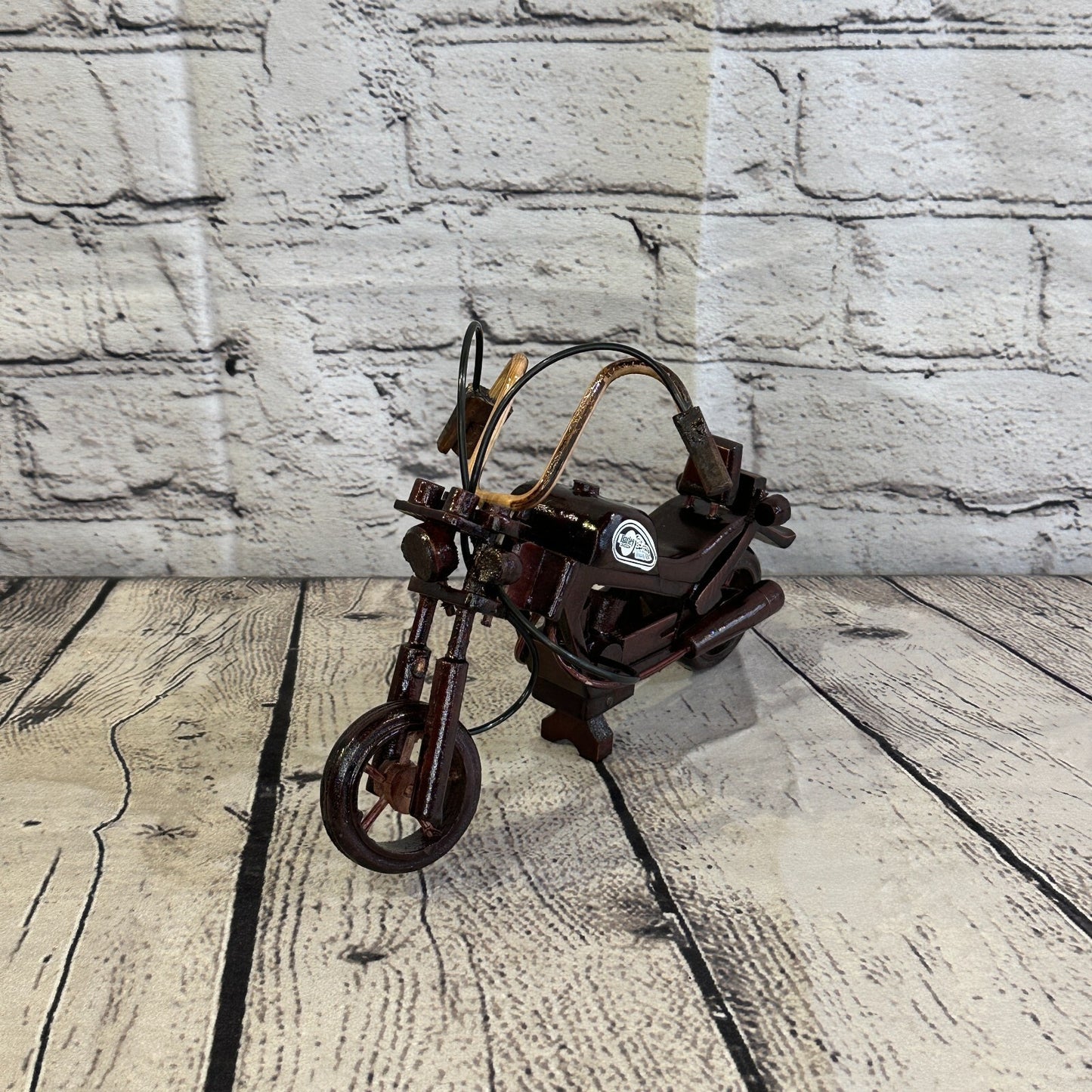 20cm Small Dark Wood Motorbike Motorcycle Model Wooden Ornament Decorative Bike