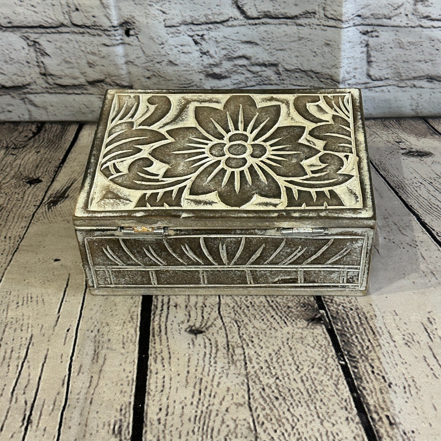 Brown Flower MDF Box Lotus 18cm x 12cm x 7cm Wooden Box Trinket Handmade