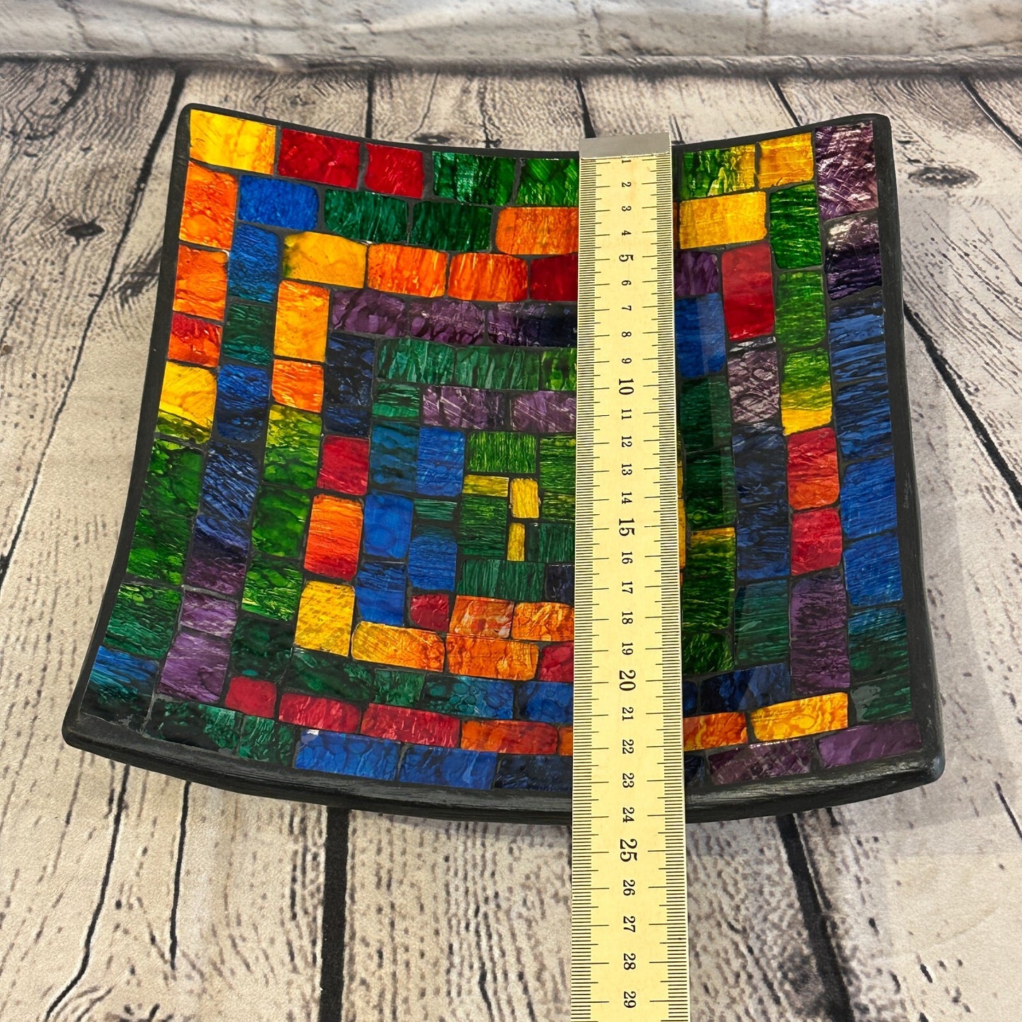 25cm Rainbow Small Swirl Square Mosaic Handmade Ceramic Glass Tile Bowl Fruit