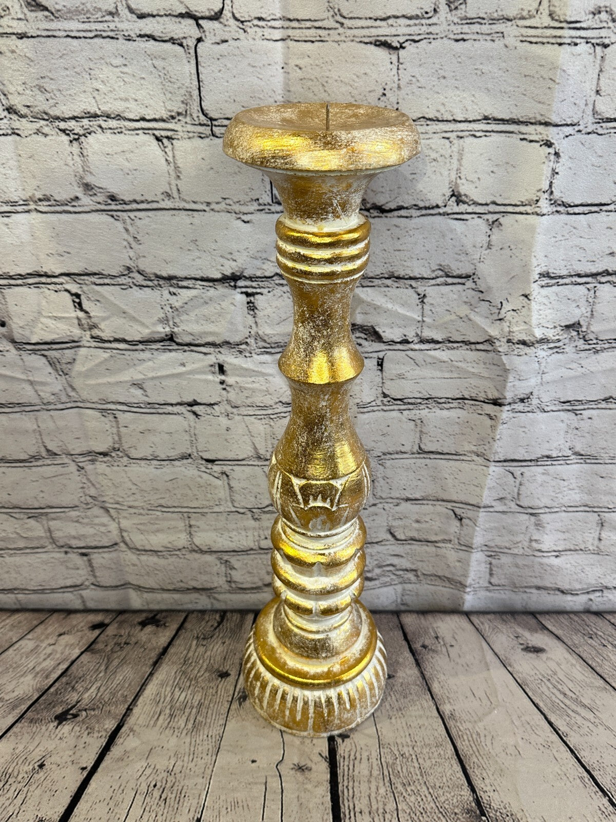 50cm Gold Tall Candlestick Shabby Chic Distressed Solid Column Candle Holder