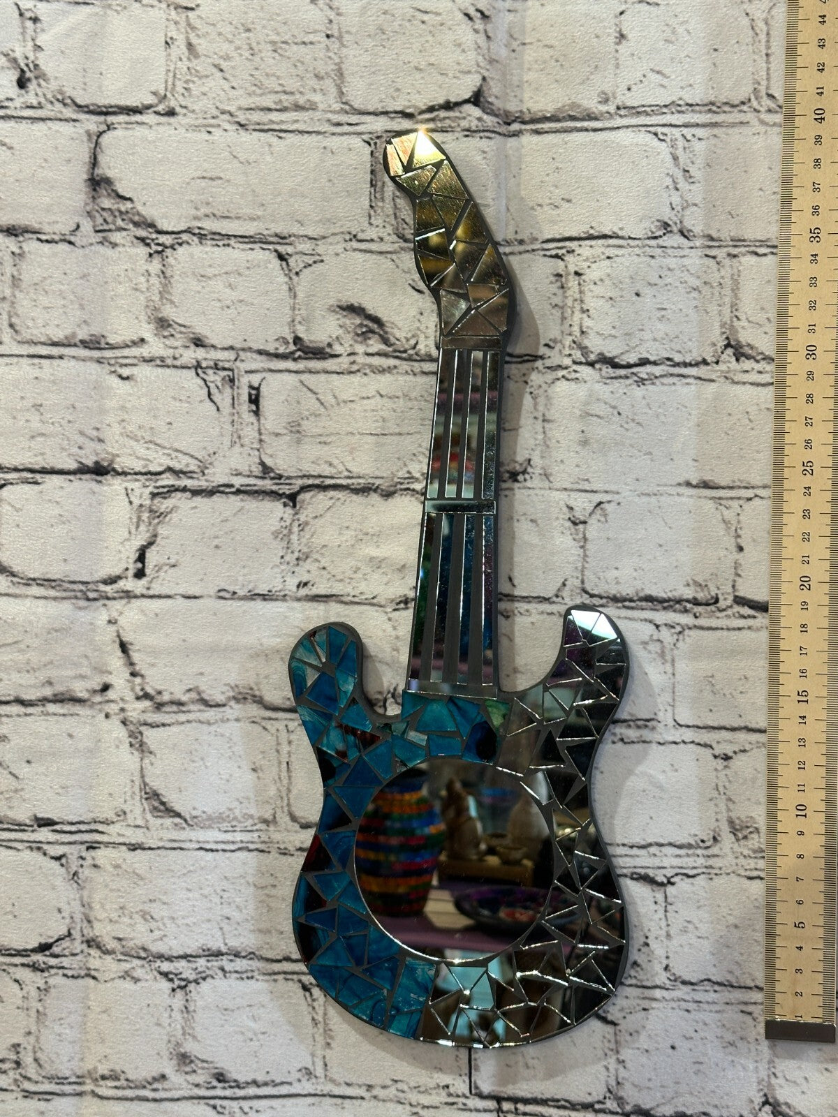 Blue Guitar Mosaic Tile Wall Mirror 40cm x 15cm 16 Inches Handmade New
