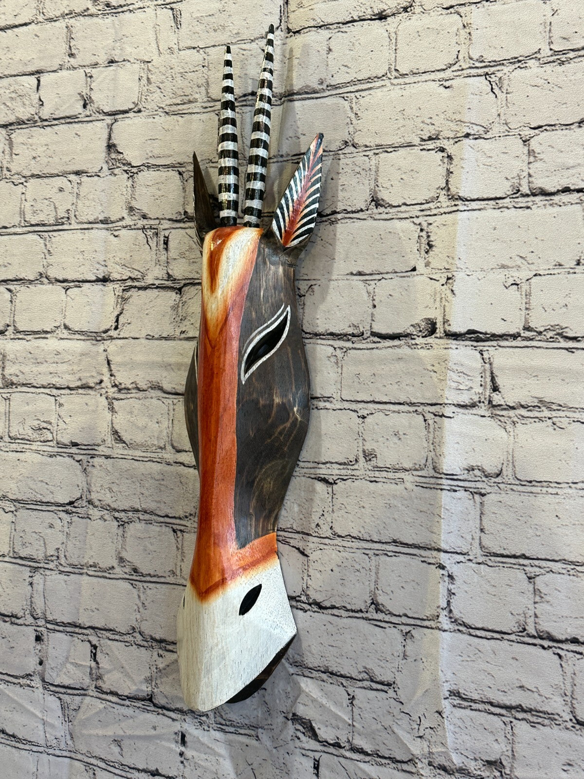 50cm Antelope Hand Carved Fair Trade Wooden Animal Wall Art Wall Hang Mask