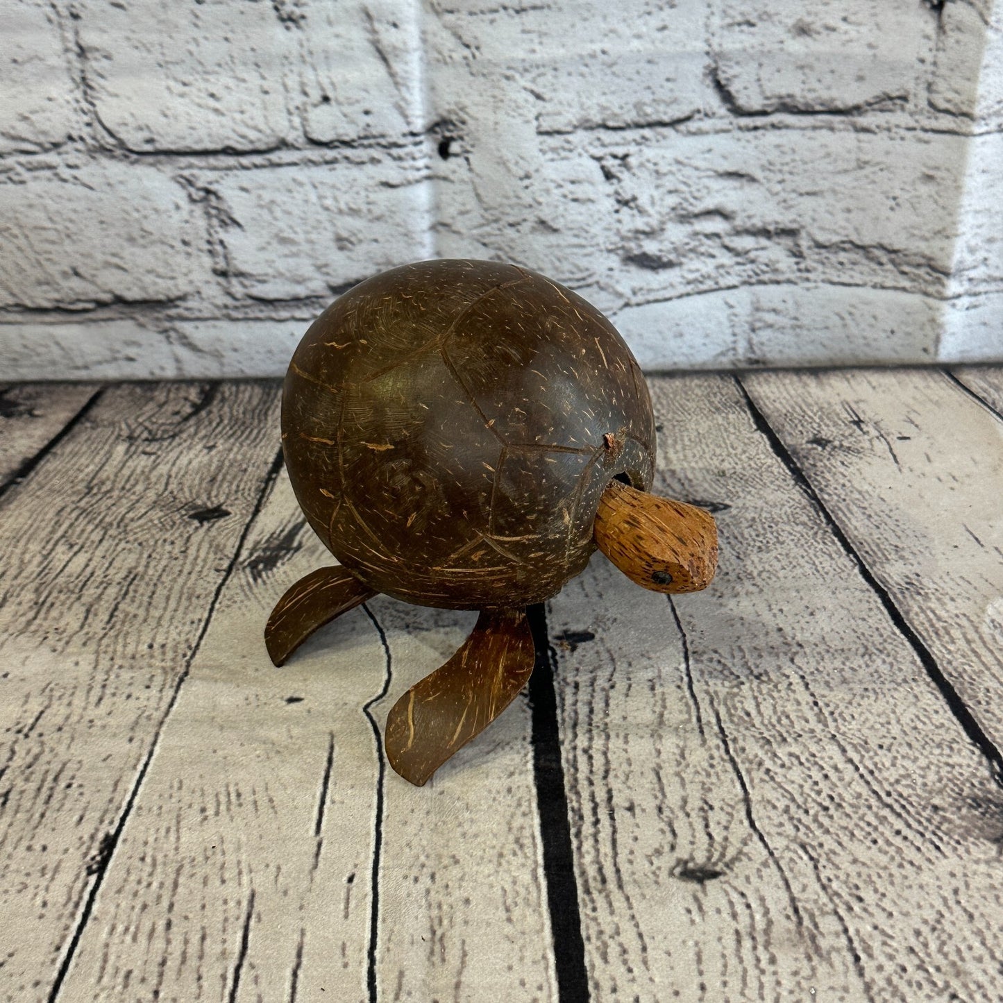 12cm Mixed Carved Full Coconut Shell Wood Turtle Bobble Head Moving Tortoise