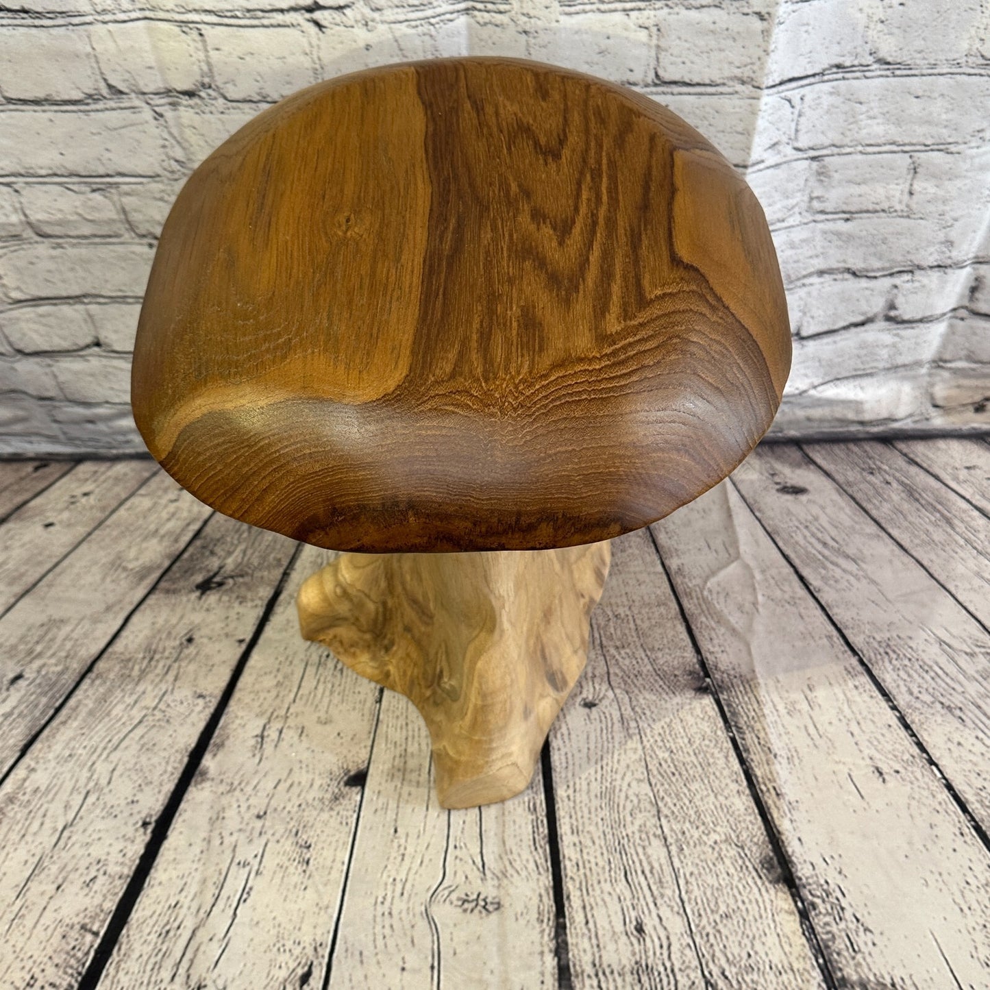 40cm x 30cm Wooden Mushroom Toadstool Sculpture Garden Teak Root Ornament Carved