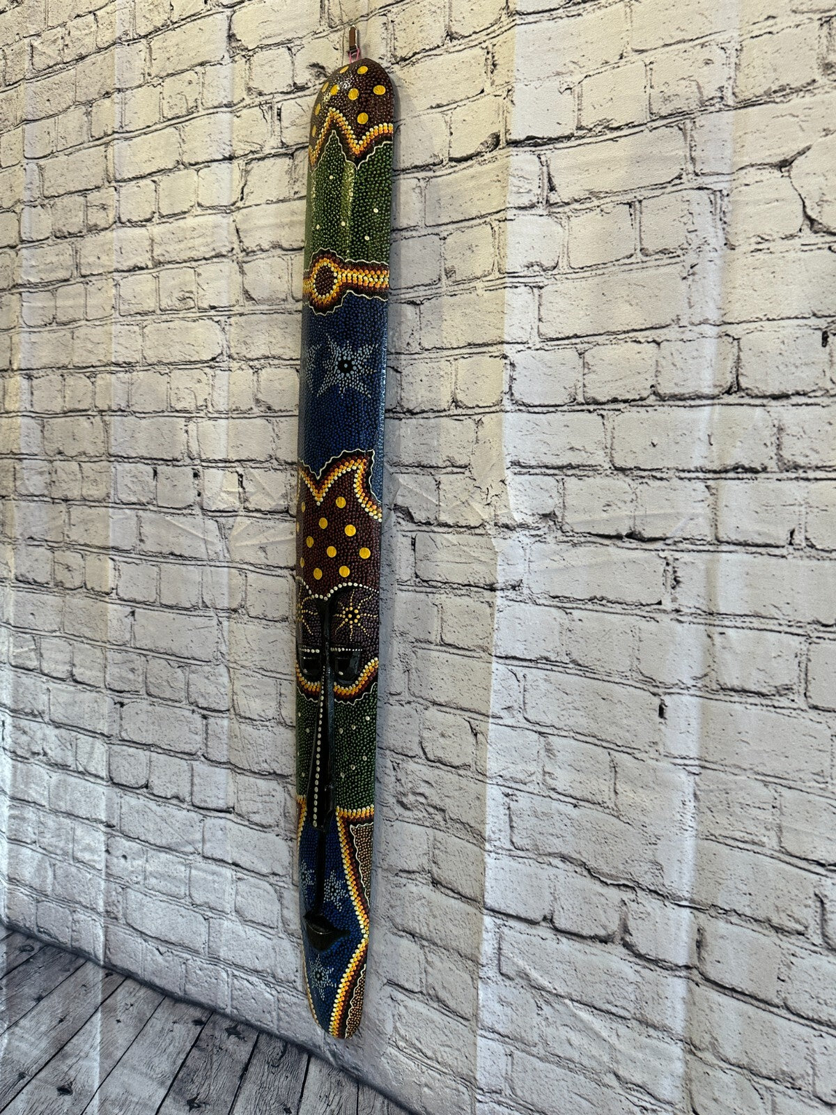 Mask 100cm Carved Wooden Dot Painted Ethnic Tribal Tiki Wall Art Handmade No 5