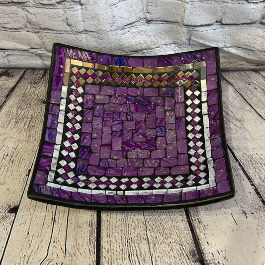 30cm Purple Square Mosaic Handmade Ceramic Glass Tile Bowl Fruit