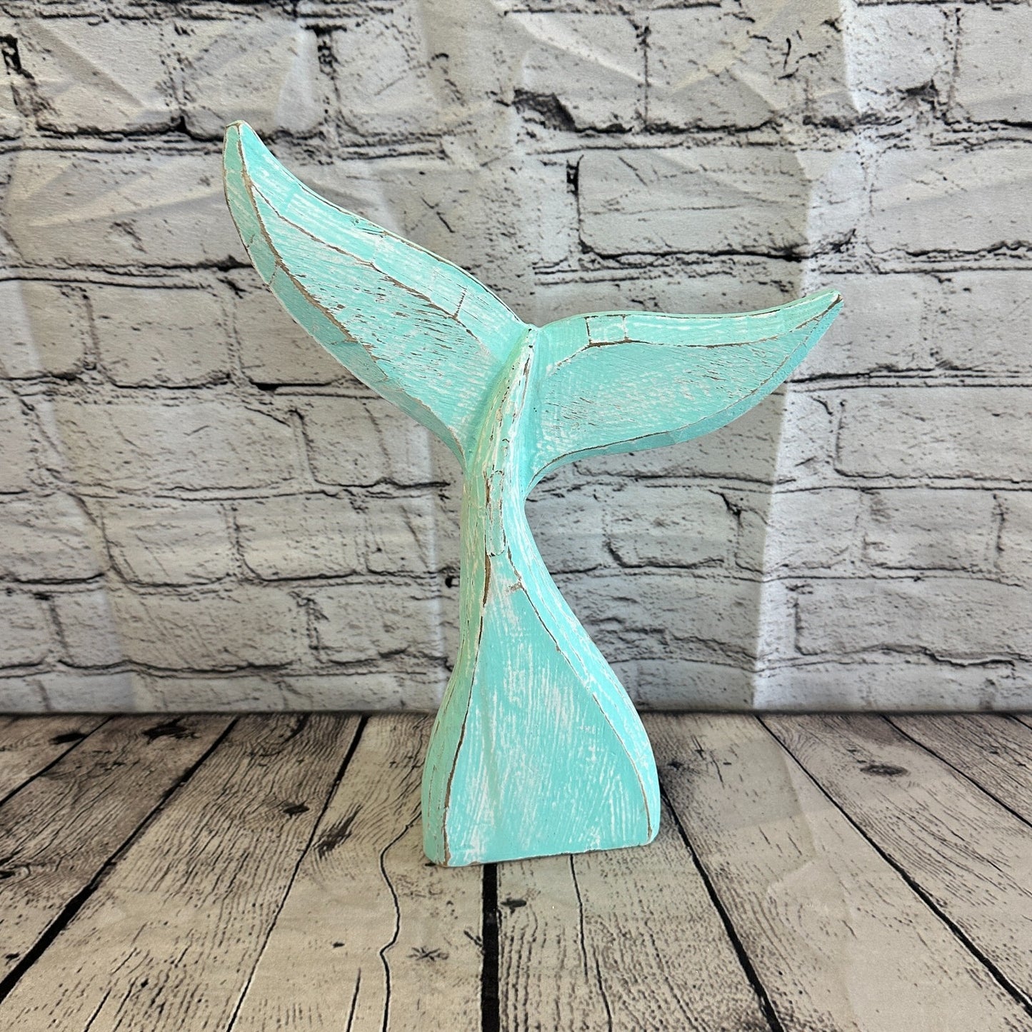 35cm x 30cm Whale Tail Green Fish Wood Coastal Ocean Bathroom Decoration