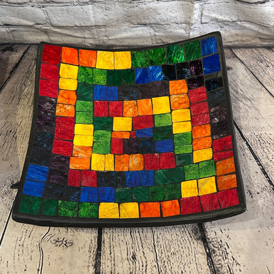 30cm Rainbow Blocks Square Mosaic Handmade Ceramic Glass Tile Bowl Fruit