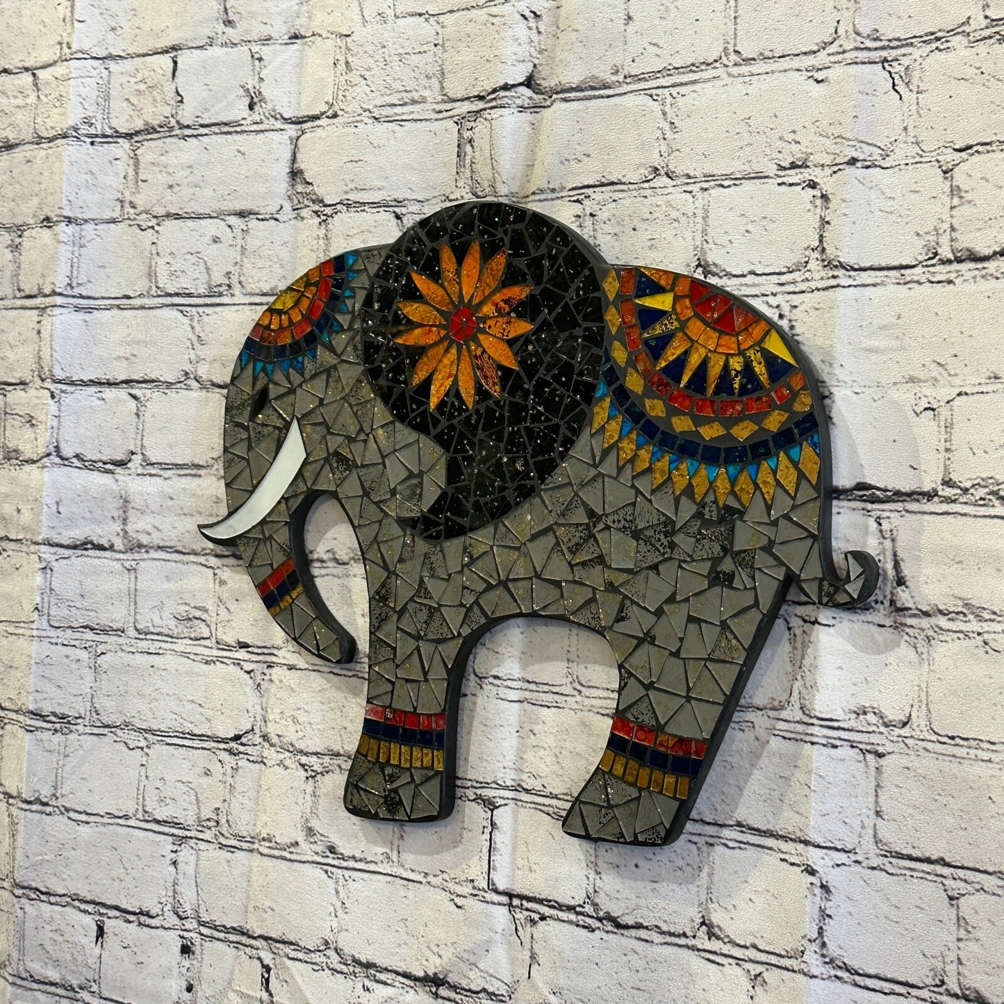 Grey Elephant Mosaic Tile Wall Mirror 45cm x 35cm 18 Inches Handmade