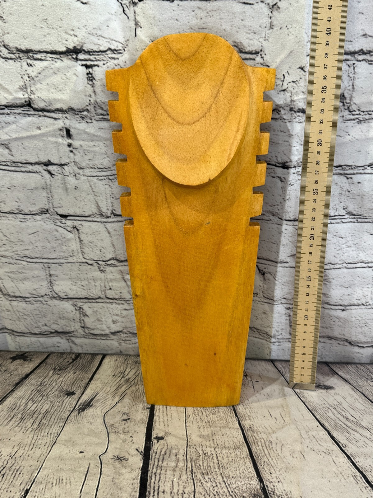 40cm Hand Carved Wooden Necklace On Base Chain Jewellery Display Stand Bust