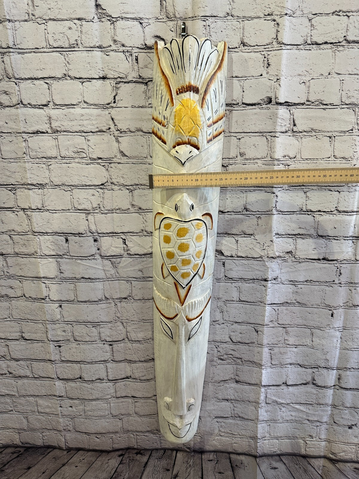100cm White Turtle Hand Carved Fair Trade Wooden Animal Wall Art Hang Mask