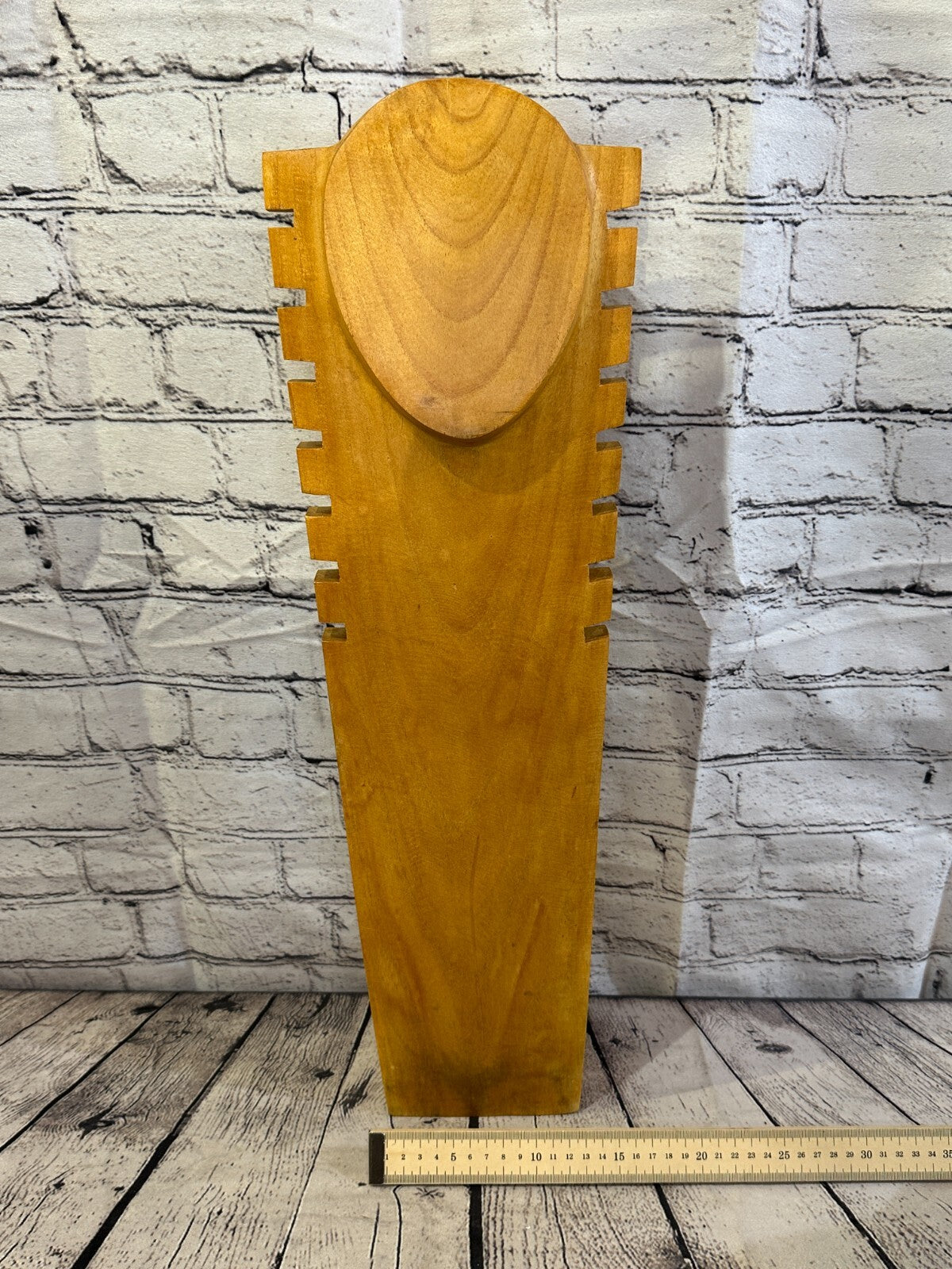 60cm Hand Carved Wooden Necklace On Base Chain Jewellery Display Stand Bust