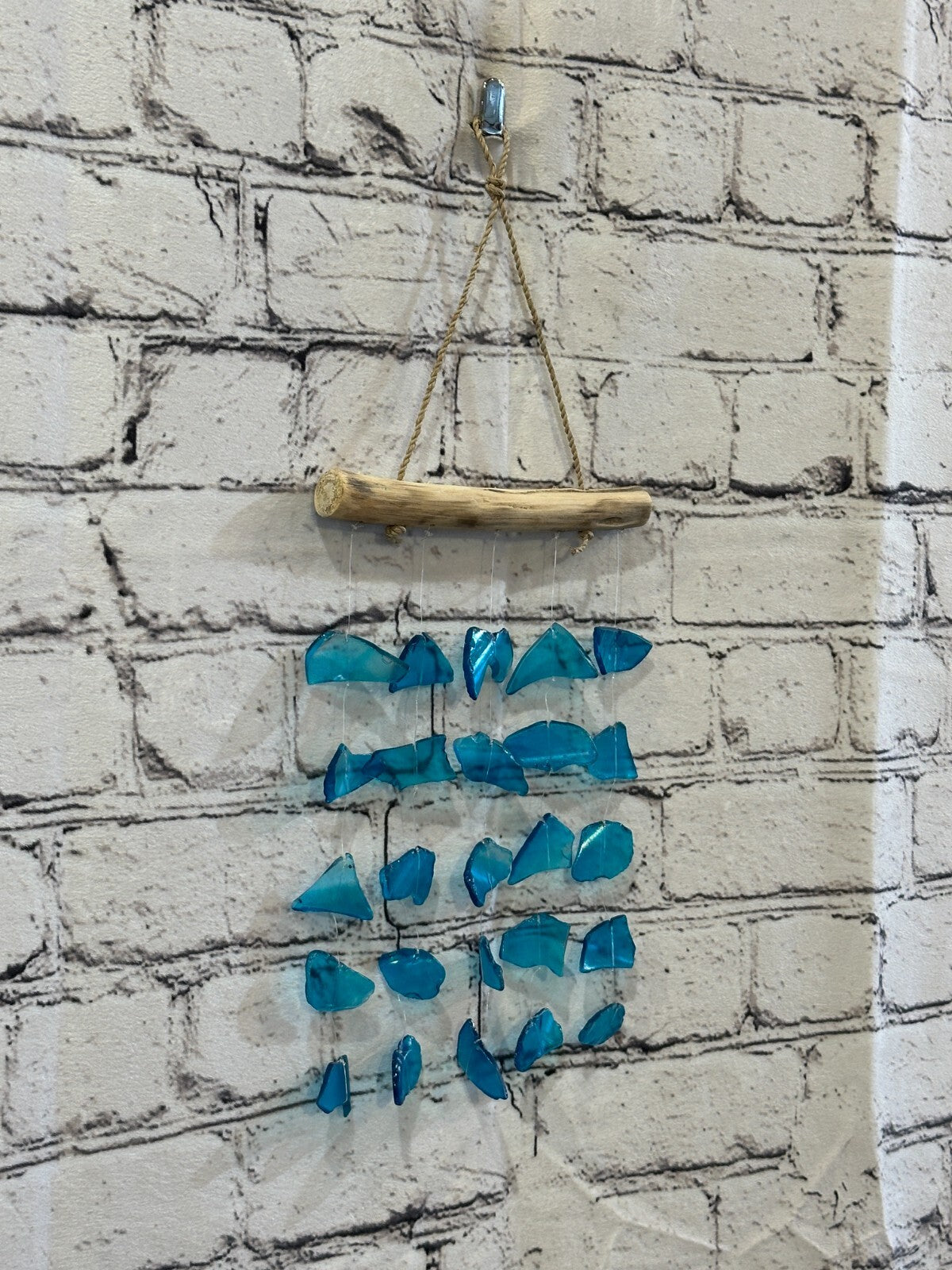 25cm x 15cm Light Blue Wind Recycled Glass Driftwood Handmade Garden Home Mobile