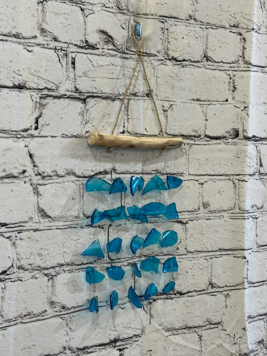 25cm x 15cm Light Blue Wind Recycled Glass Driftwood Handmade Garden Home Mobile