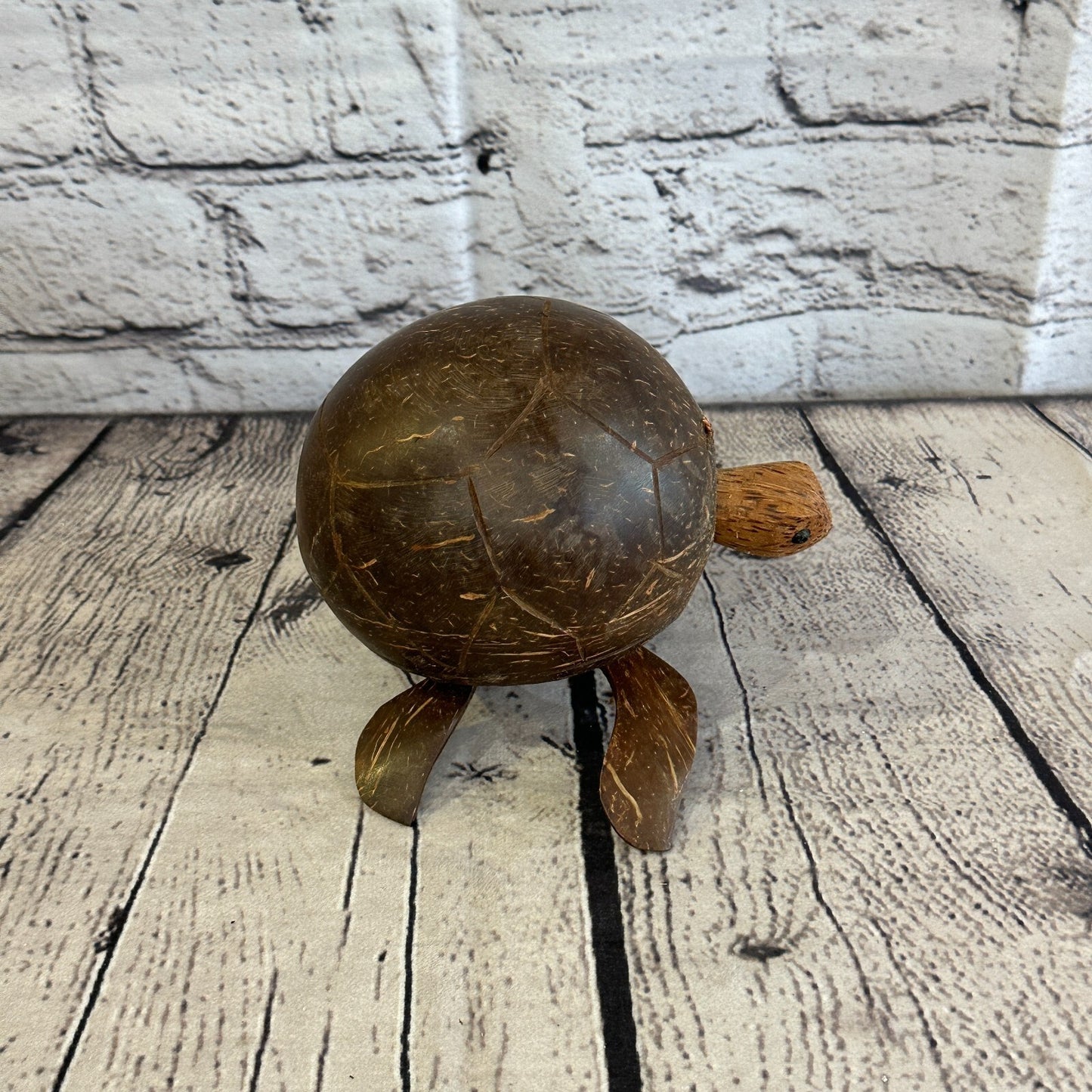 12cm Mixed Carved Full Coconut Shell Wood Turtle Bobble Head Moving Tortoise
