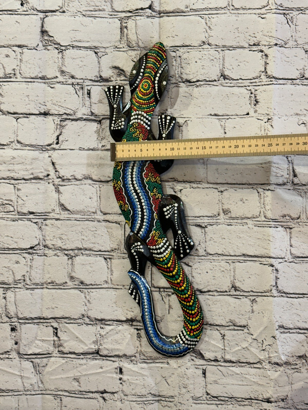 50cm Gecko Carved Wooden Dot Painted Ethnic Tribal Tiki Wall Handmade No 1