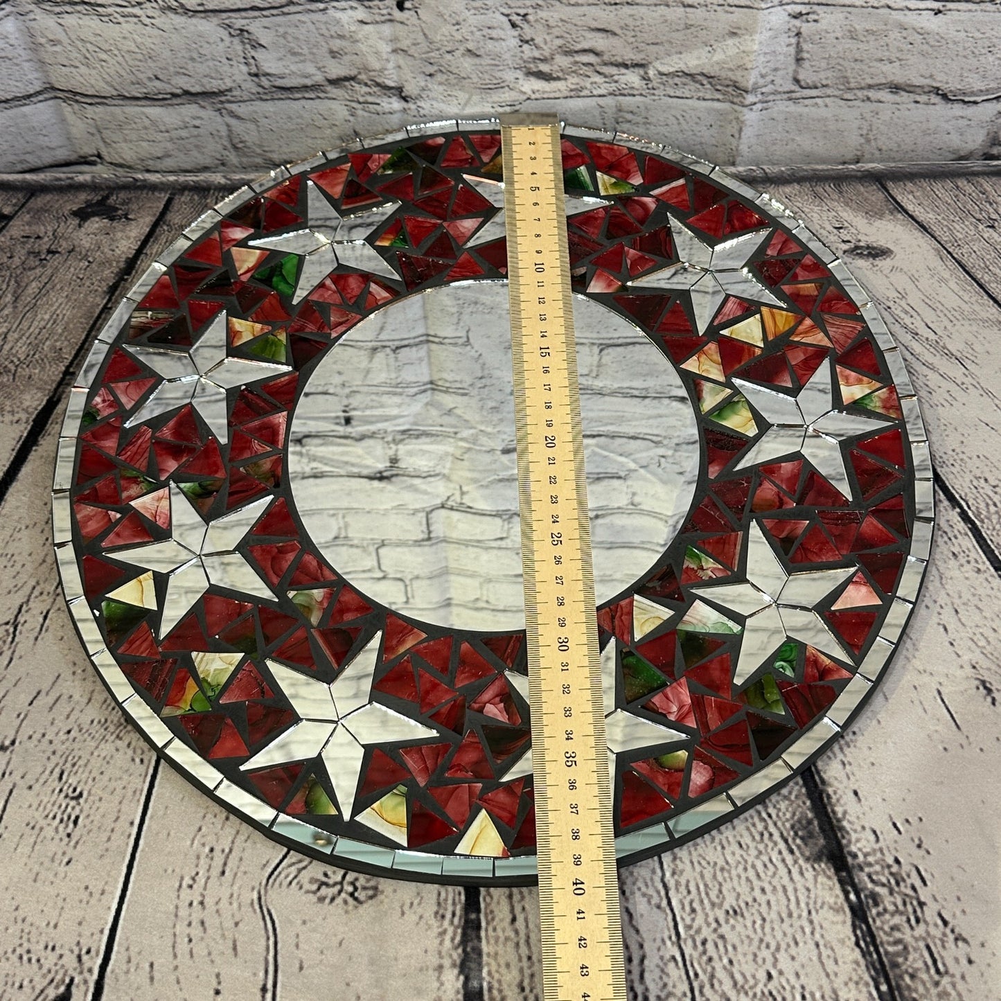 Red Stars Mosaic Tile Wall Mirror 40cm x 40cm 16 Inches Handmade New