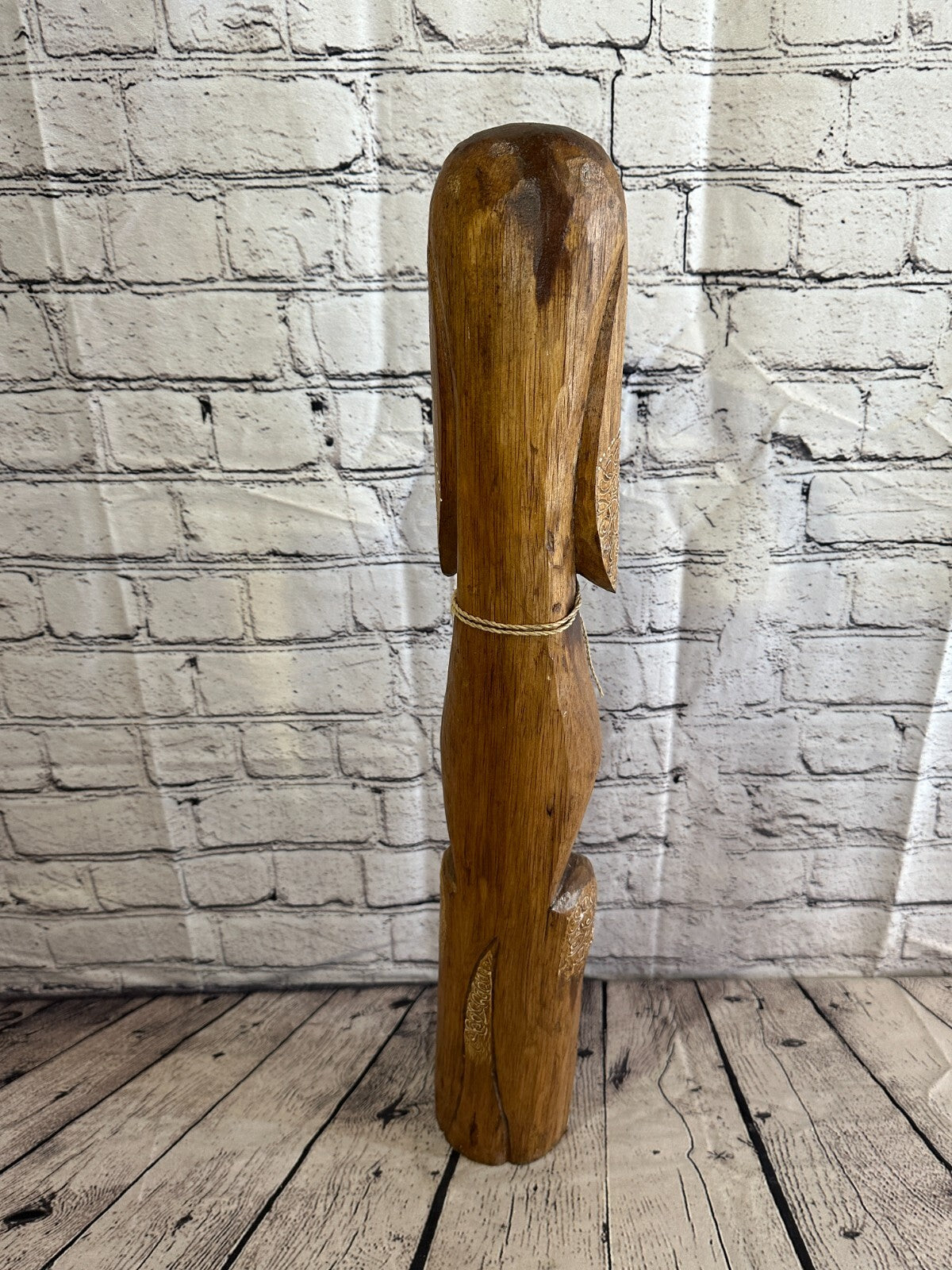 60cm Dark Brown Flower Wooden Shabby Dog Statue Ornament Fair Trade Handcarved