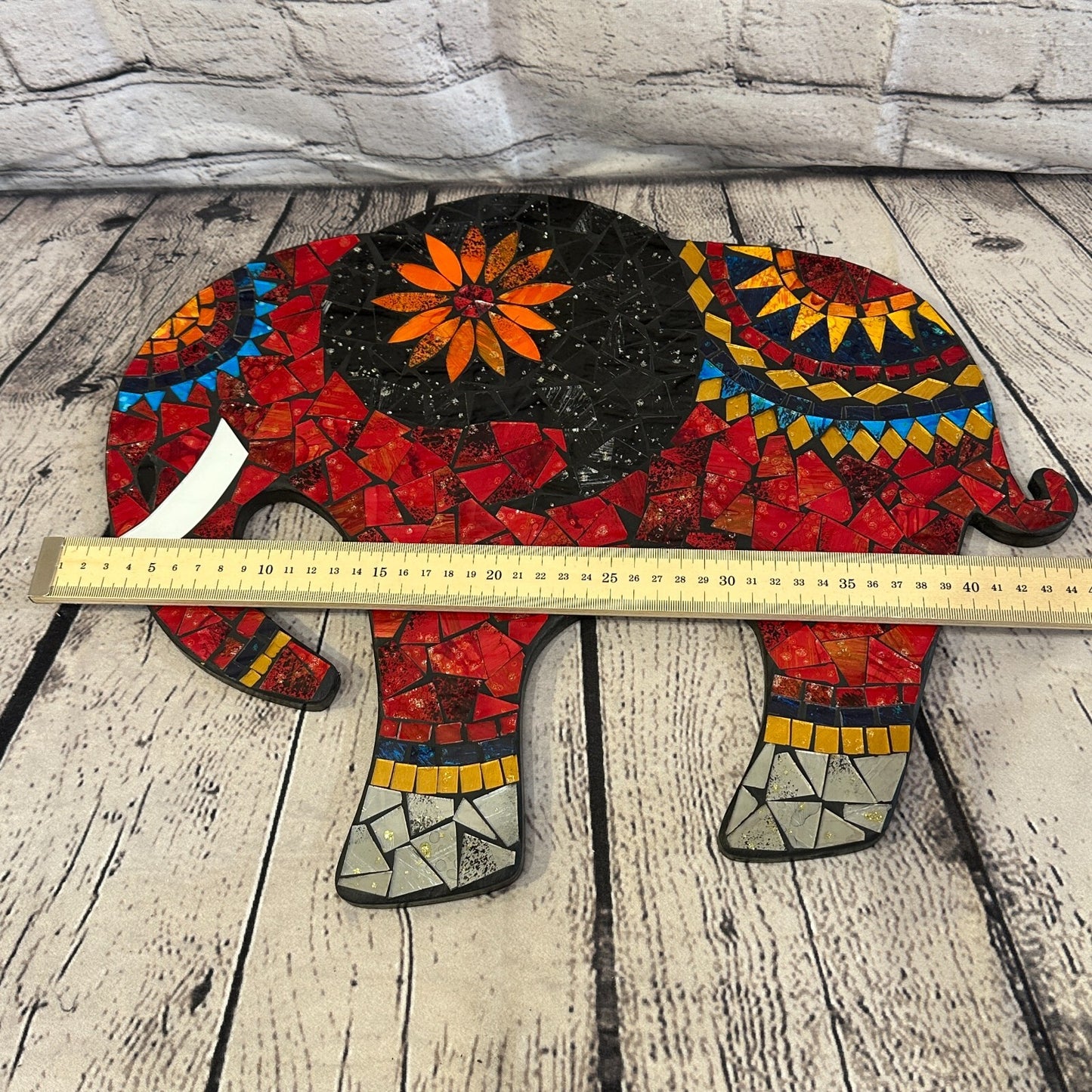Red Elephant Mosaic Tile Wall Mirror 45cm x 35cm 18 Inches Handmade