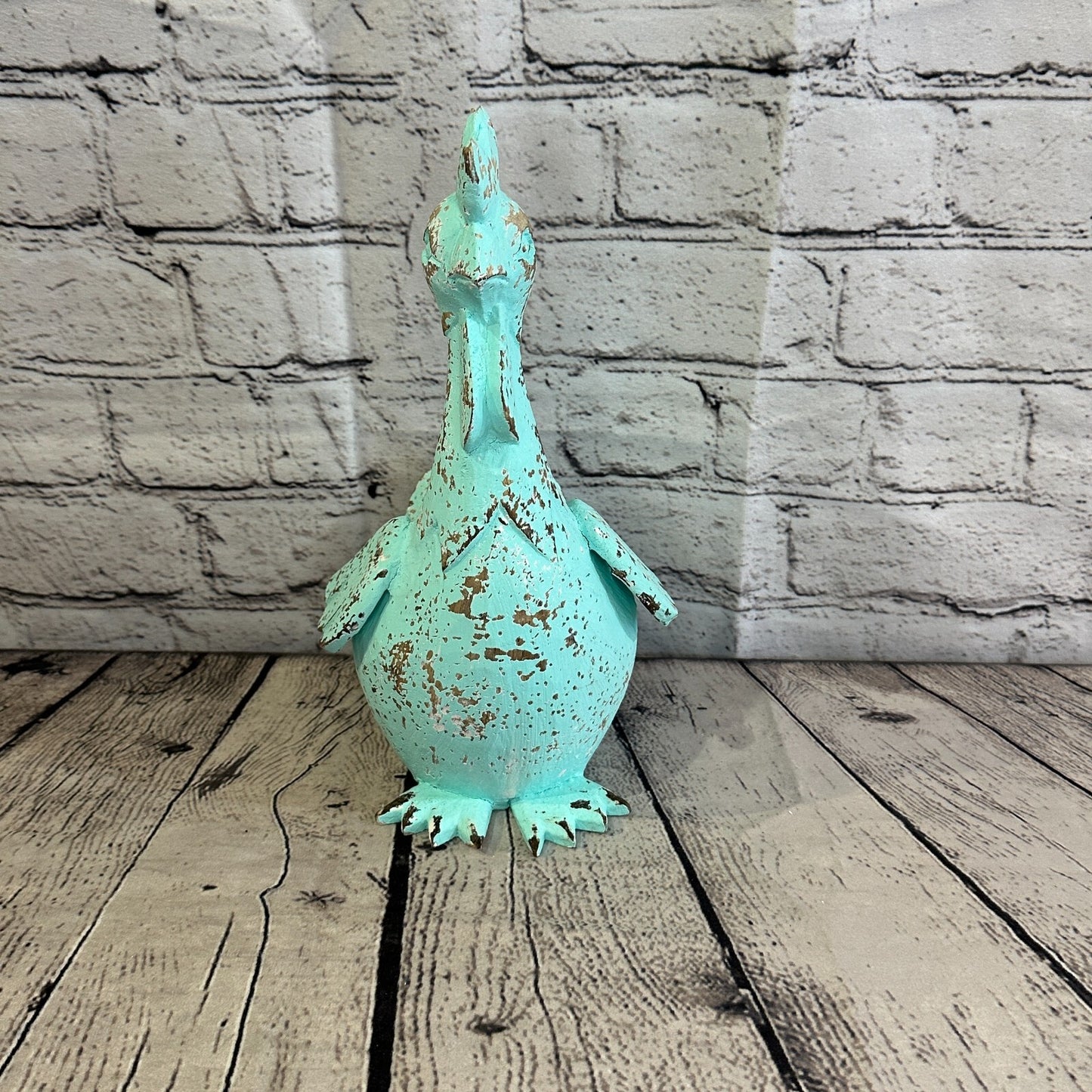 25cm x 12cm Green Shabby Wooden Rooster Cockerel Retro Collectable Hand Carved