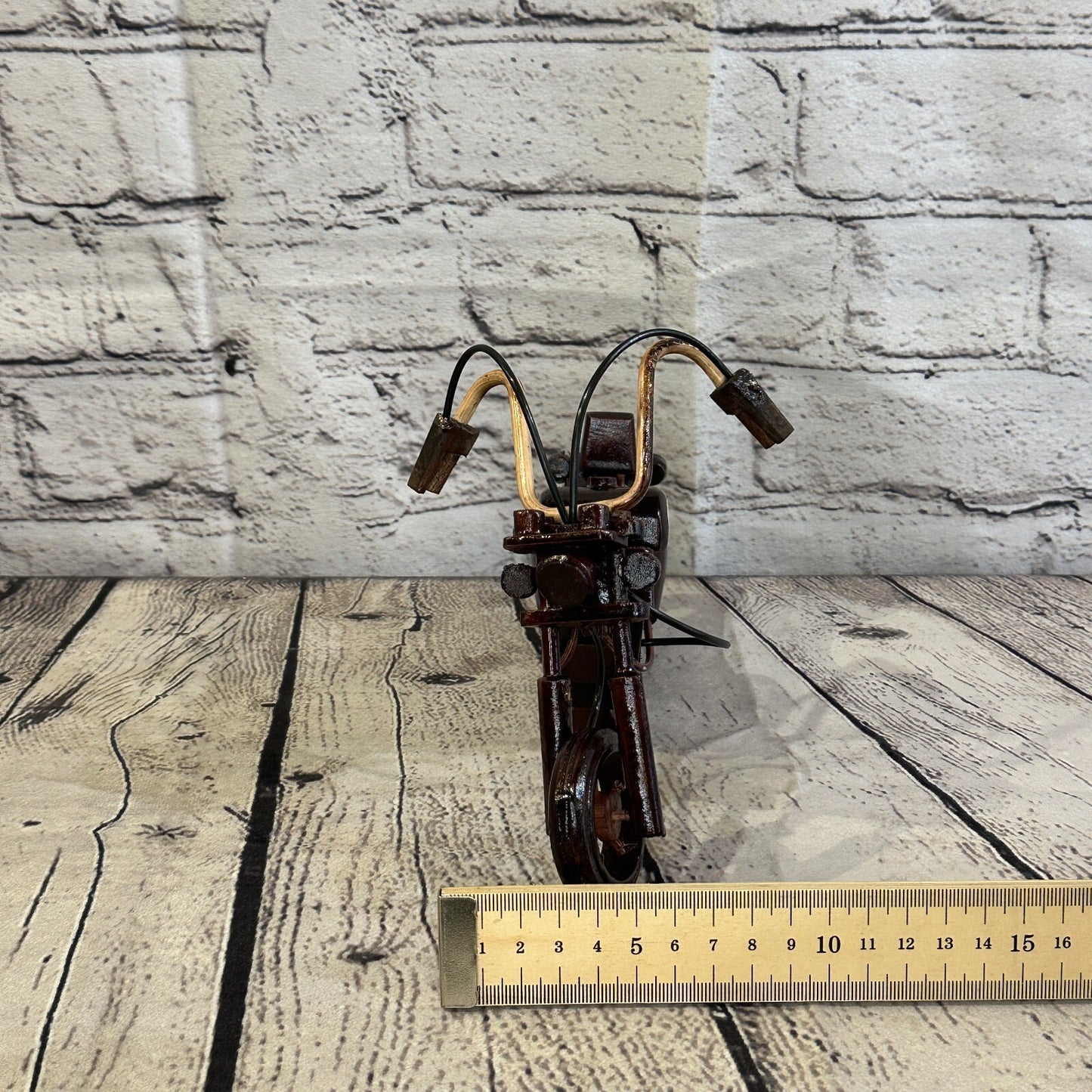 20cm Small Dark Wood Motorbike Motorcycle Model Wooden Ornament Decorative Bike