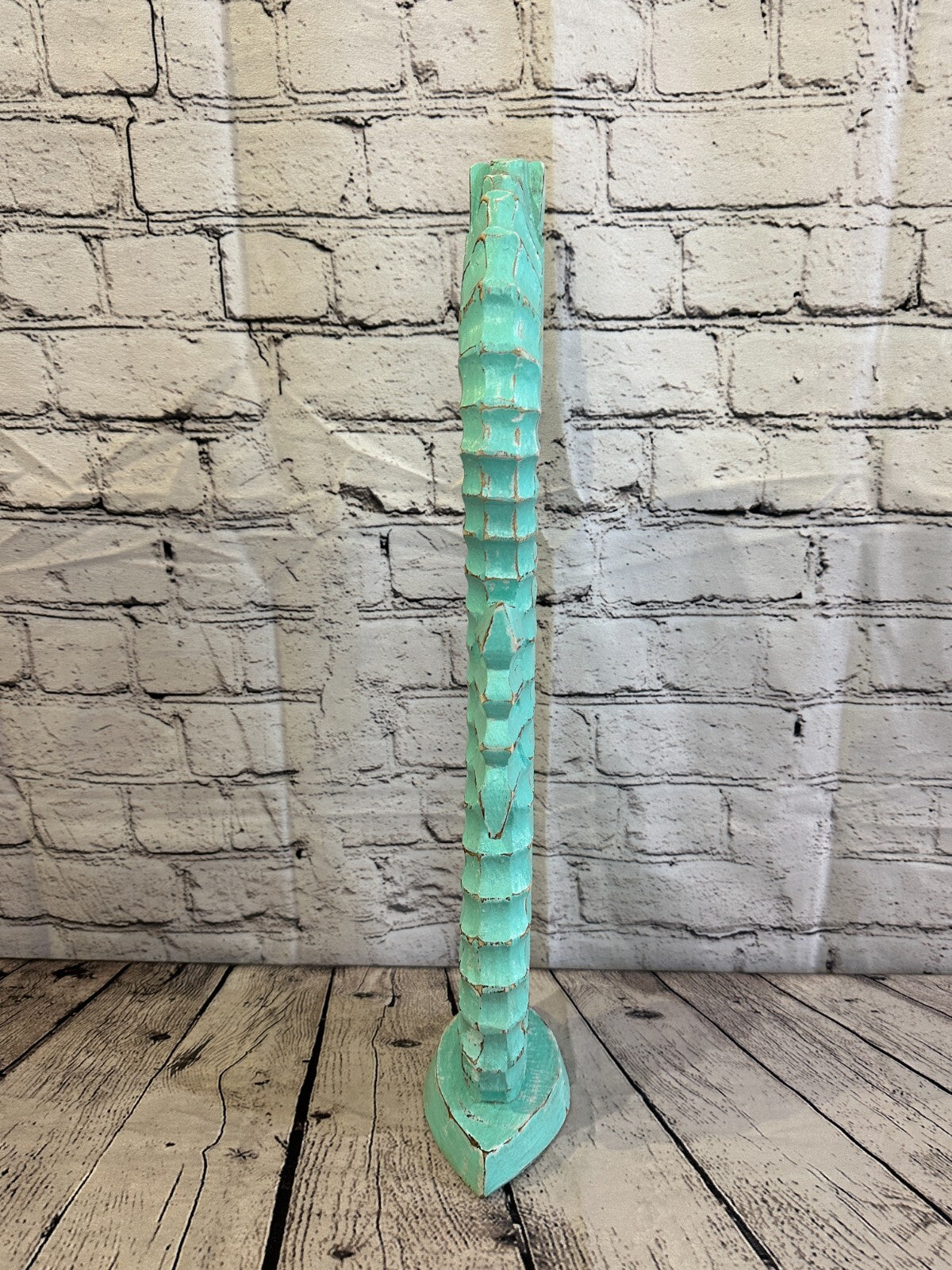 50cm Green Plain Wooden Shabby Seahorse Statue Ornament Fair Trade Handcarved