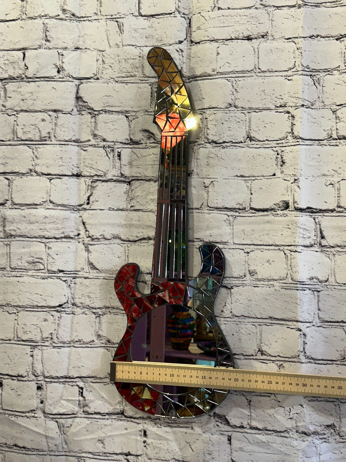 Red Guitar Mosaic Tile Wall Mirror 60cm x 20cm 24 Inches Handmade New
