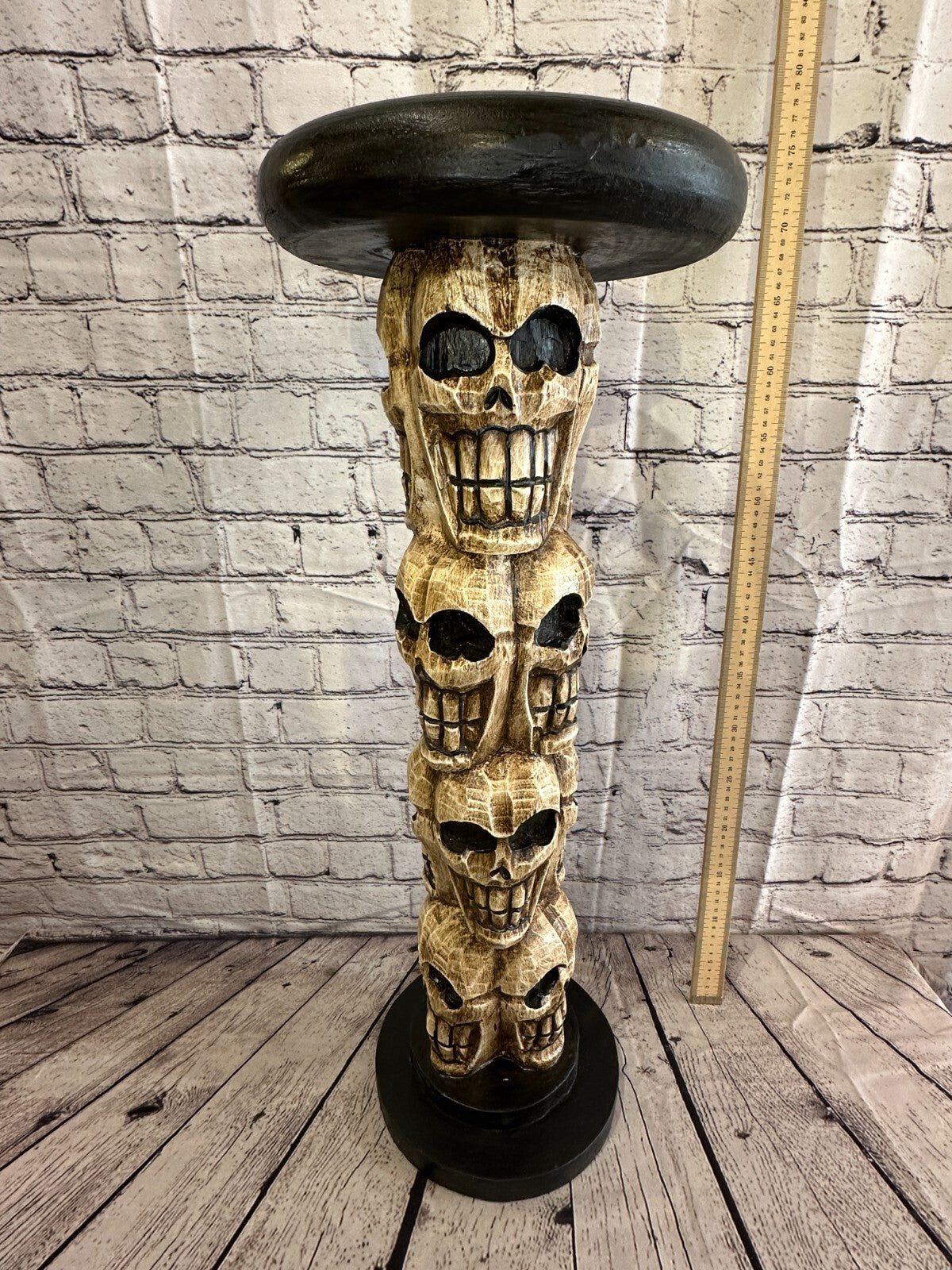 75cm Skull Tower Wood Side Table Bone Skull Flower Stand Solid Wood Gothic New