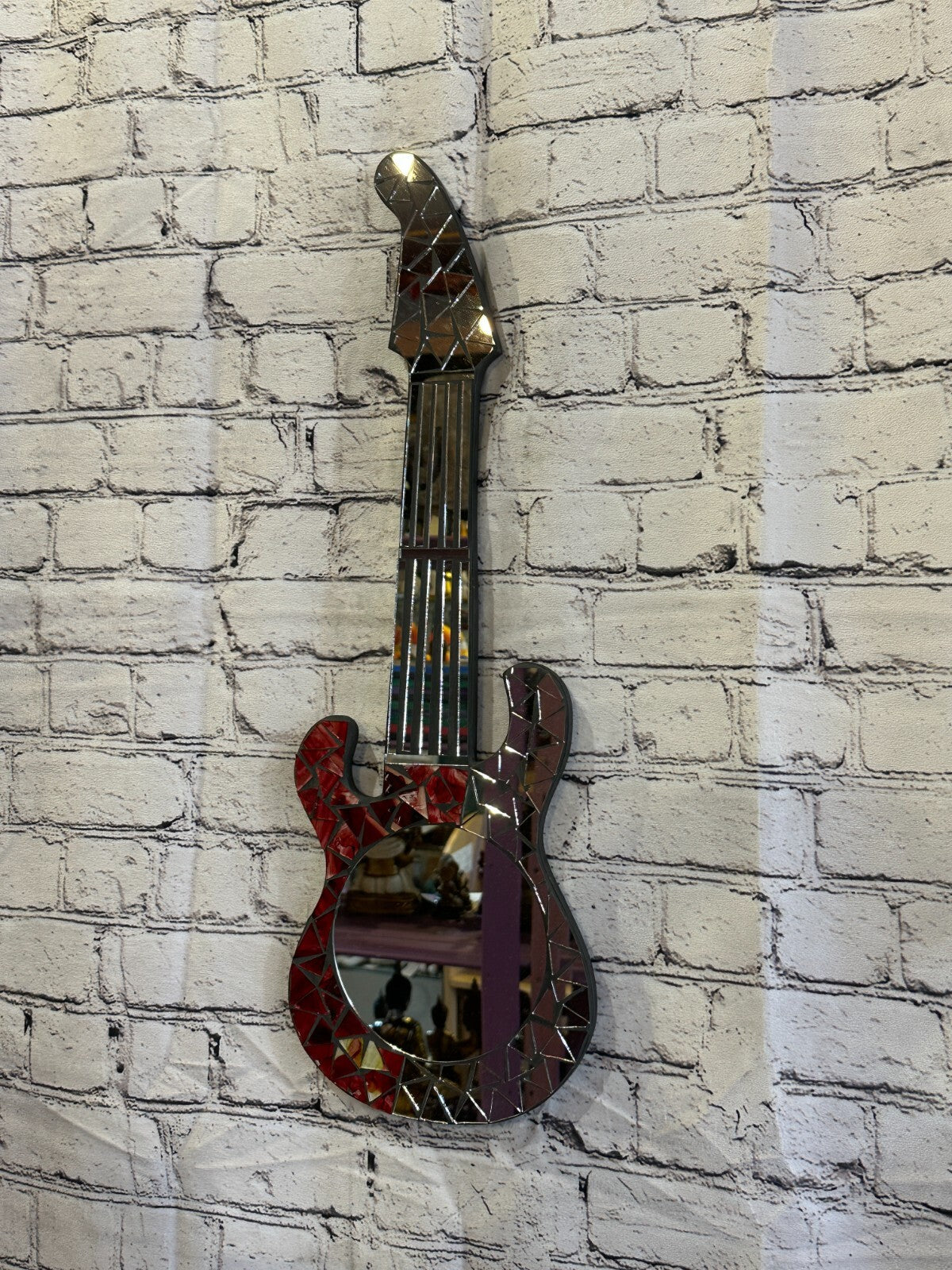 Red Guitar Mosaic Tile Wall Mirror 60cm x 20cm 24 Inches Handmade New