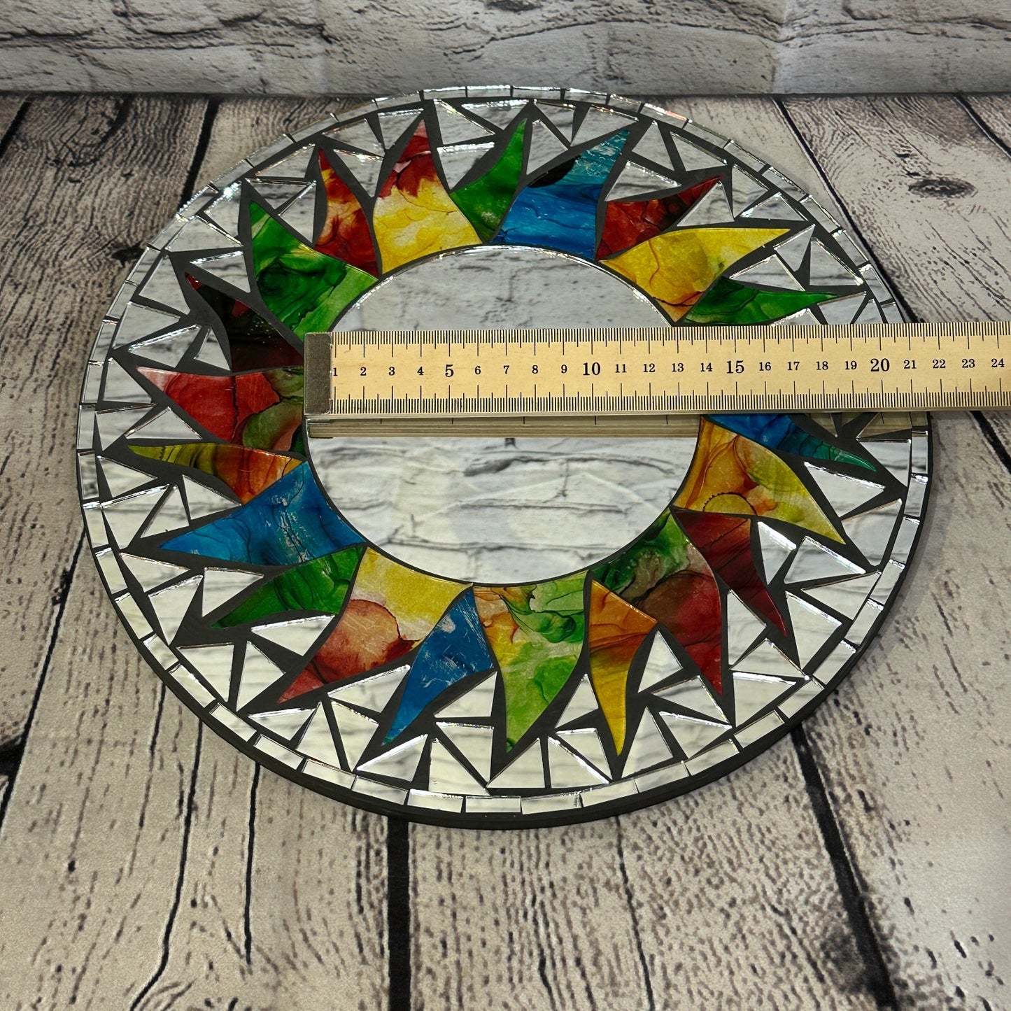 Rainbow Black Sun Mosaic Tile Wall Mirror 30cm x 30cm 12 Inches Handmade New