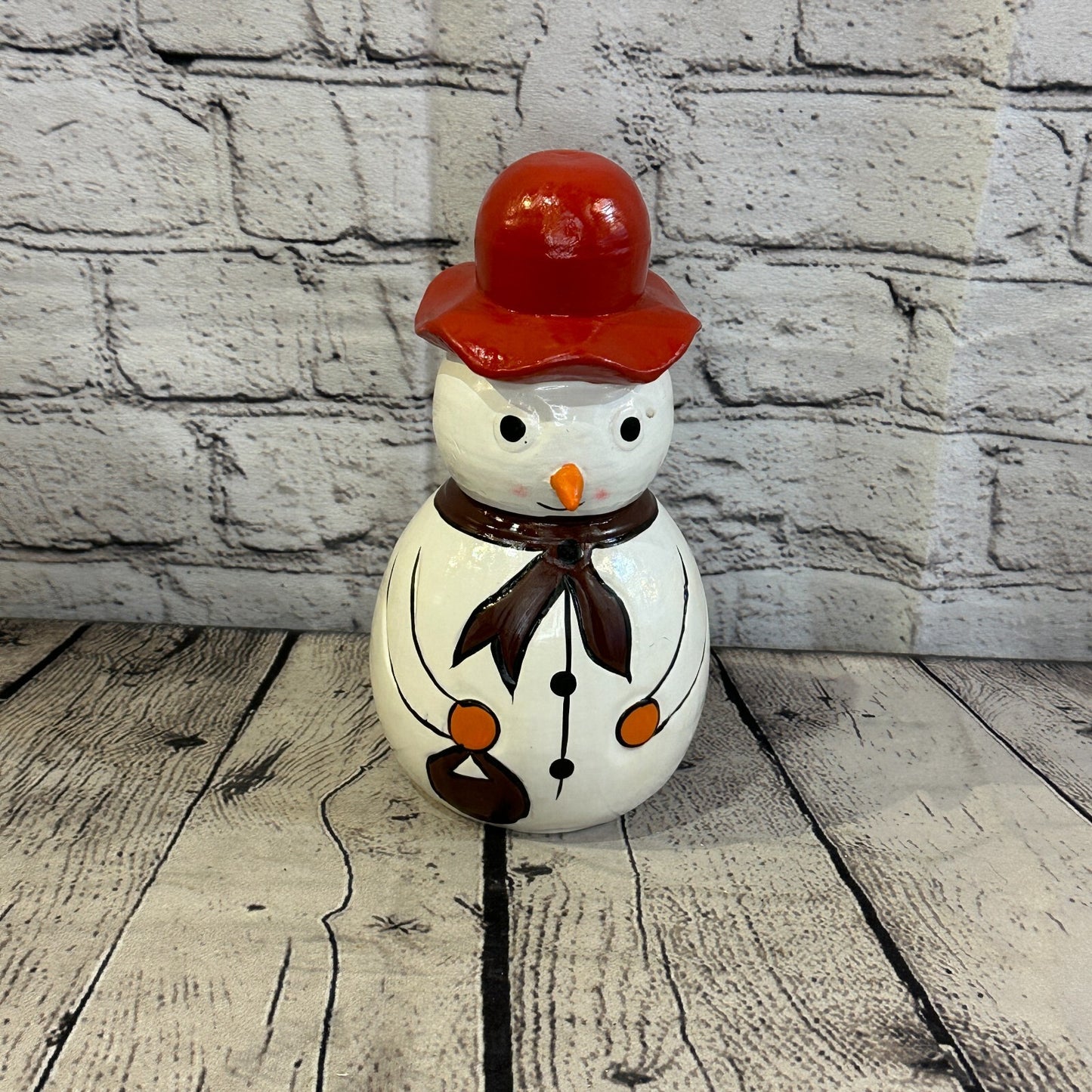 20cm x 10cm Red Top Hat Snowman Handcrafted Wood Xmas Christmas Ornament