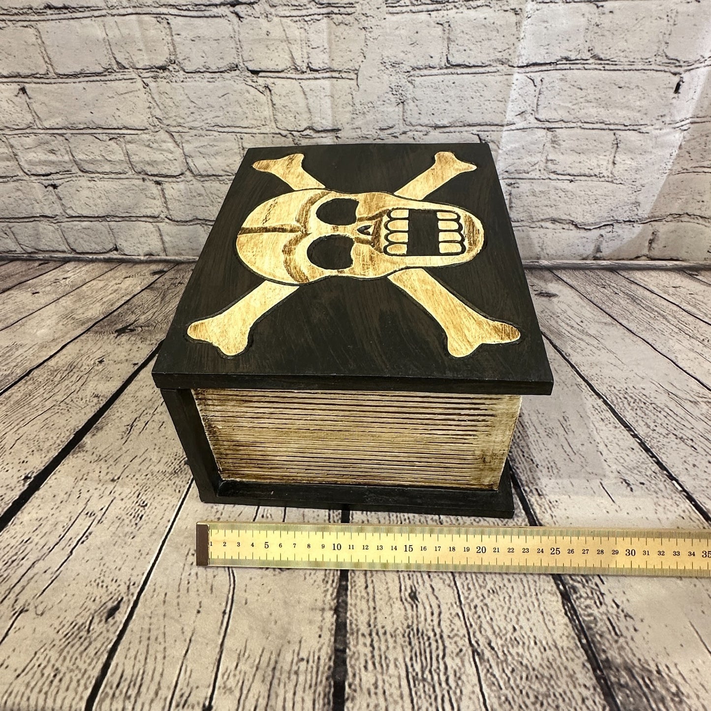 30cm x 22cm Book Wooden Gothic Skeleton Skull Coffin Jewellery Trinket Box