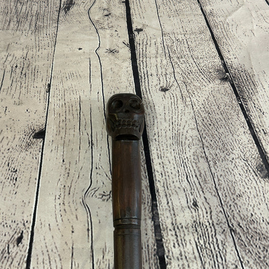 Skull Head 90cm Tribal African Walking Stick Cane Hand Carved Dark Wood