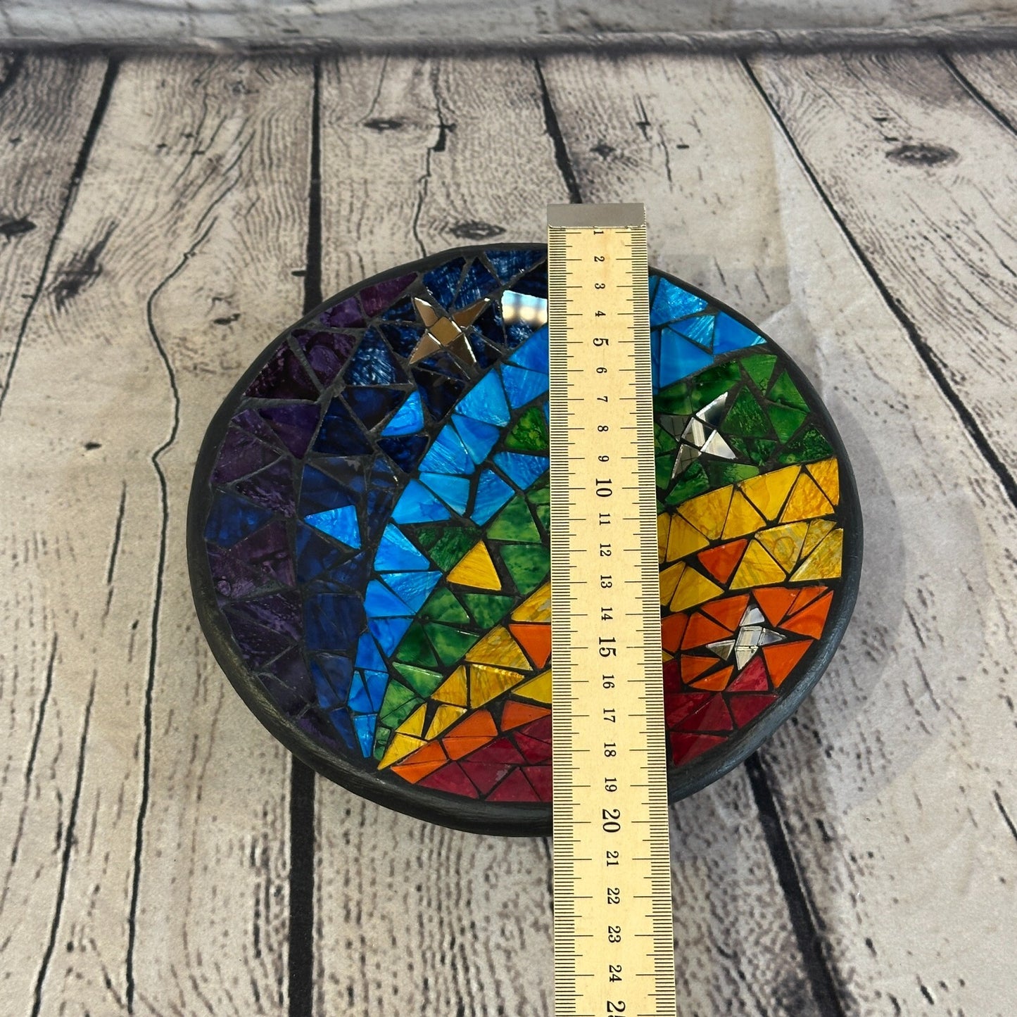 20cm Rainbow Stars Round Mosaic Handmade Ceramic Glass Tile Bowl Fruit