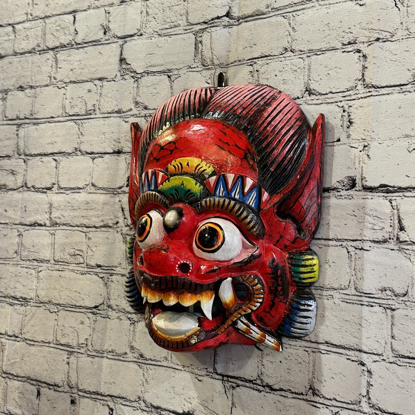 Large Wooden Red Barong Wall Mask 30cm x 25cm Handmade And Fairtrade