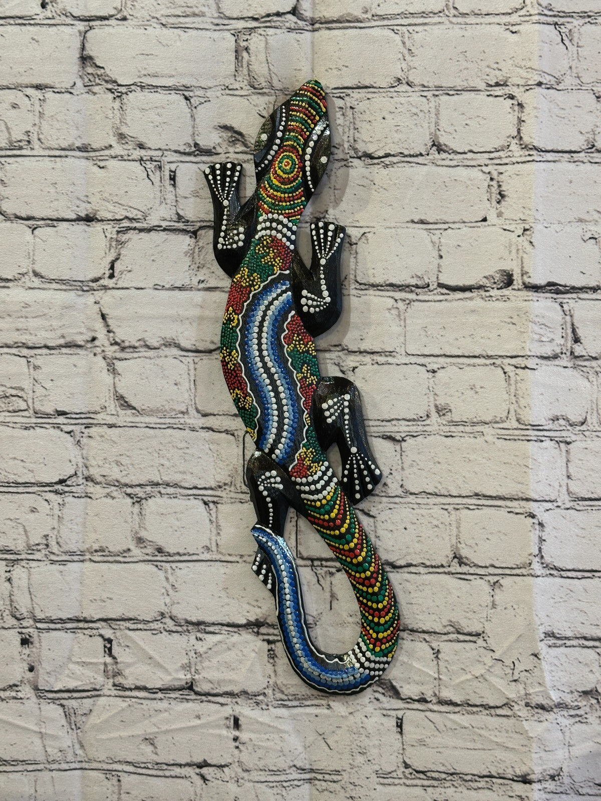 50cm Gecko Carved Wooden Dot Painted Ethnic Tribal Tiki Wall Handmade No 1