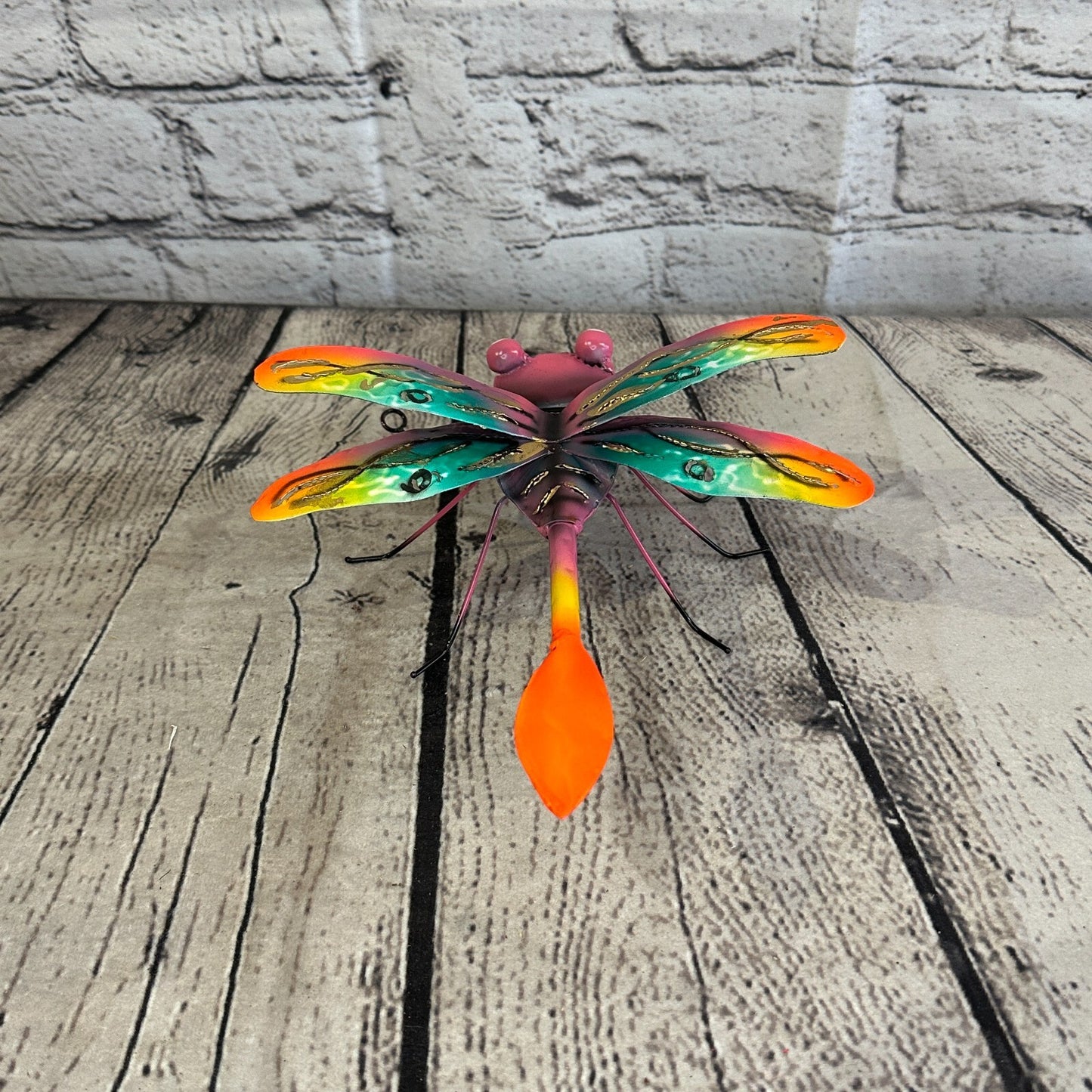 20cm x 15cm Orange Dragonfly Bug Metal Tin Wall Hanging Ornament Painted Statue